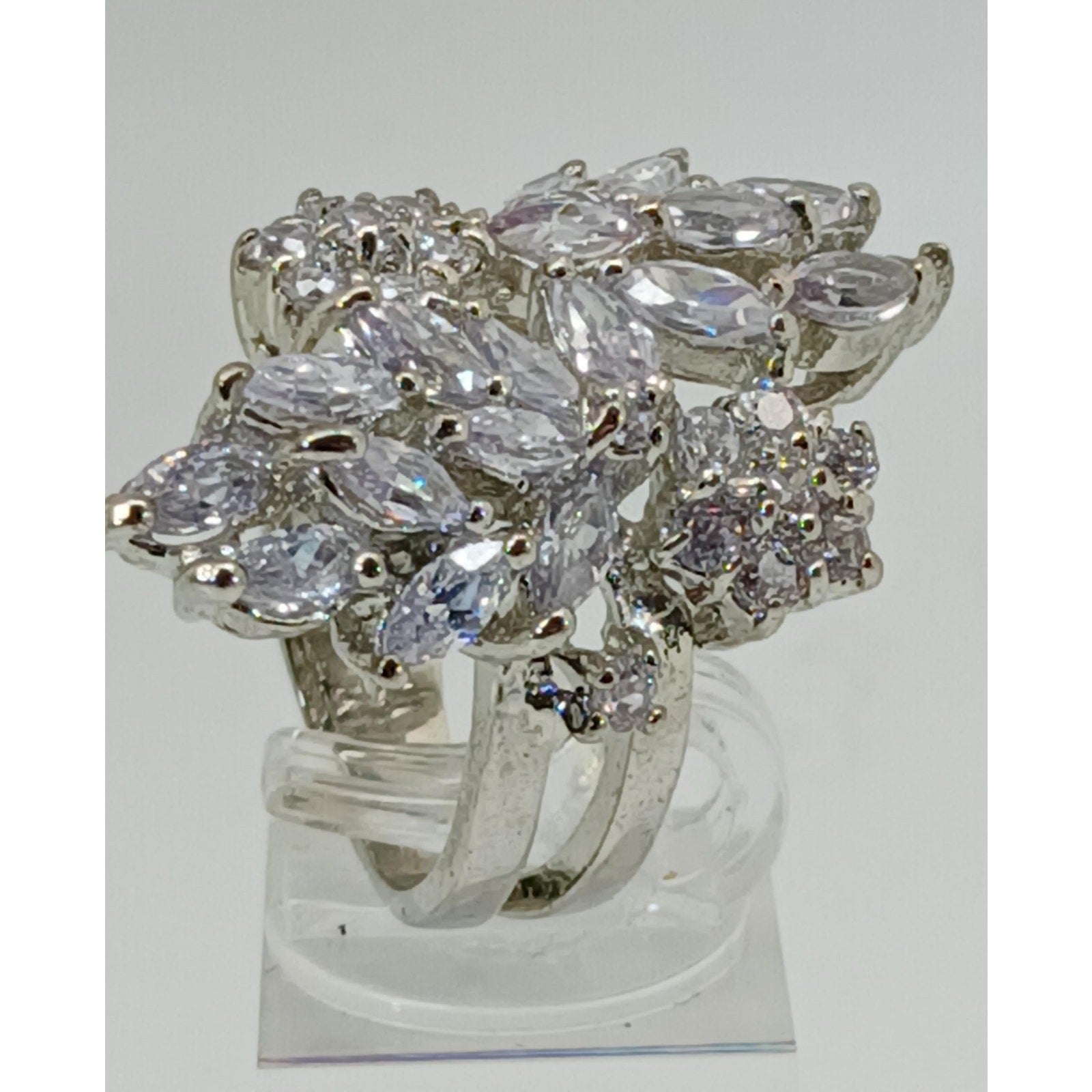 Vintage 1990's Ring Size 6.5 Silver Tone Gold GP Diamond CZ Cluster Ice Cocktail - HoneyThomas.com