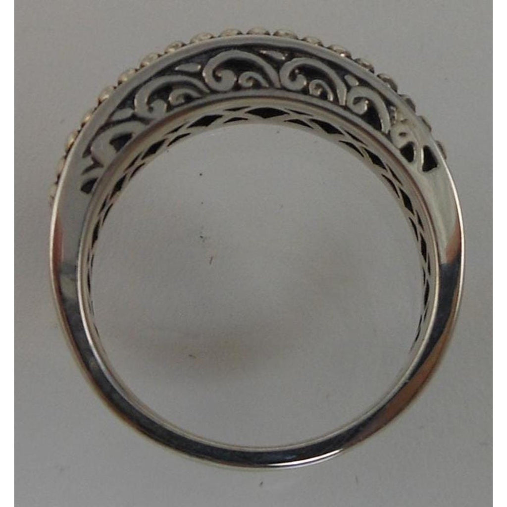 Vintage Oxidized Sterling Silver Beaded Bali Ring Stack Designer Signed SLV 7.25 - HoneyThomas.com