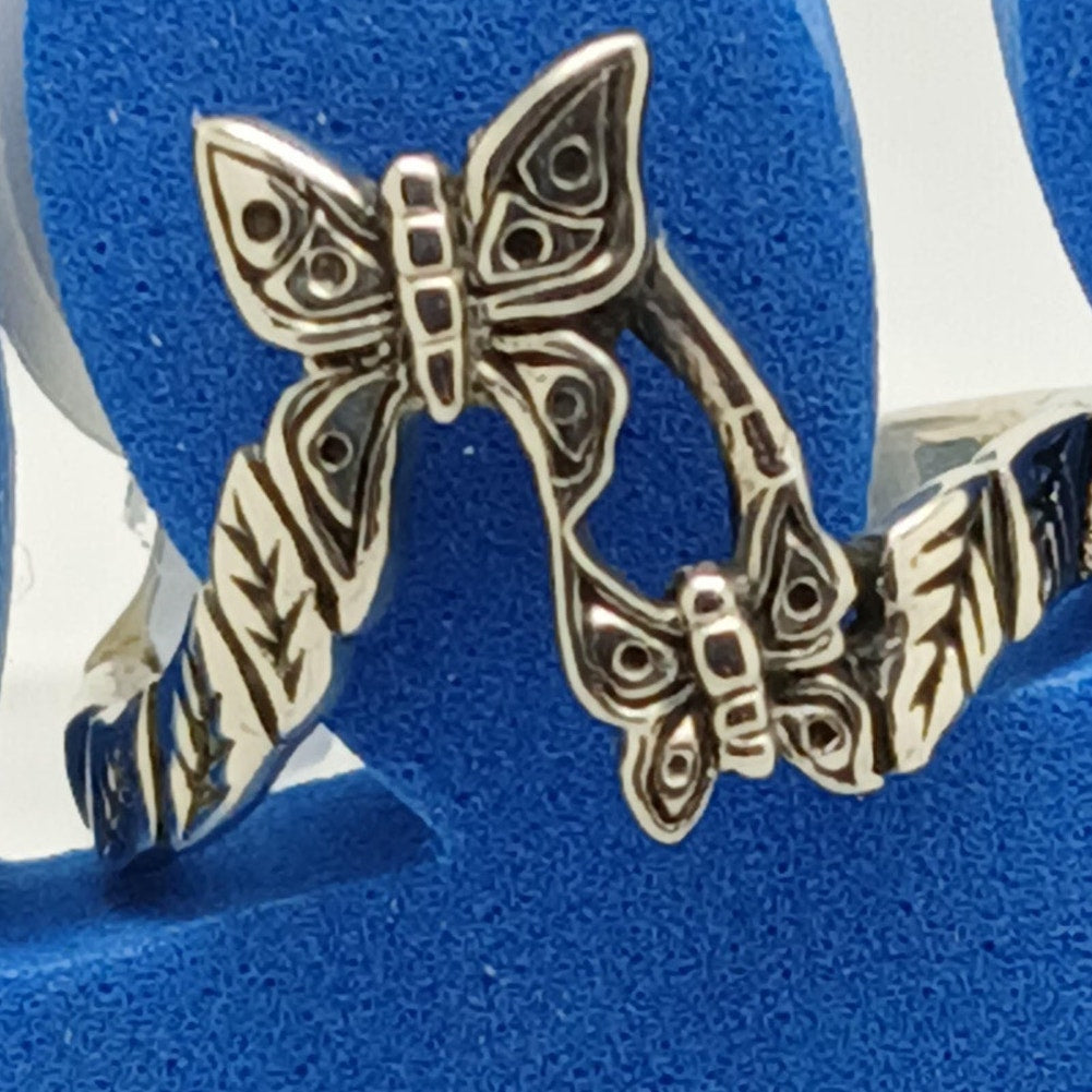 Vintage Sterling Silver Butterfly Floral Toe Ring Handcrafted Unique Boho Style