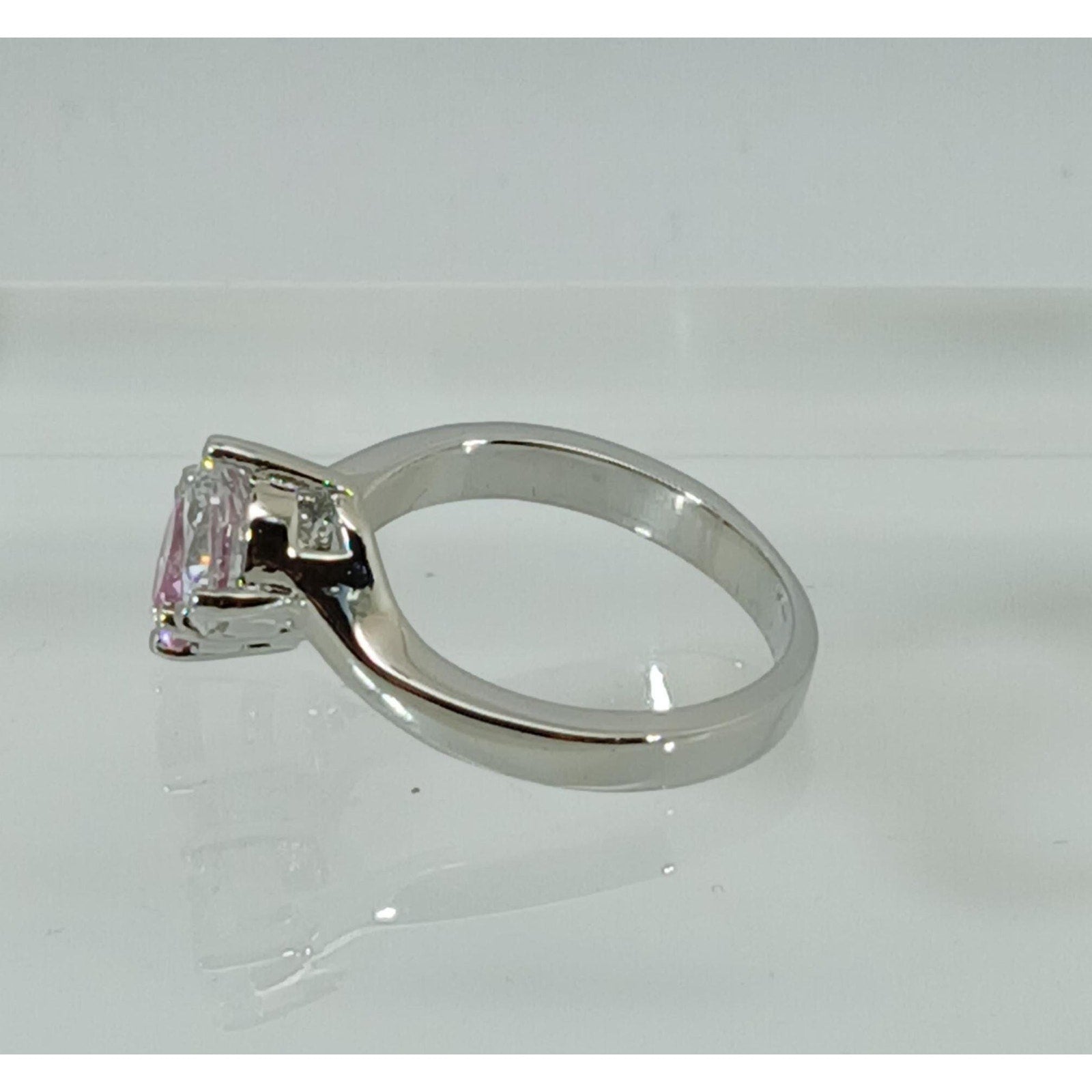 Vintage Size 8 Ring Pink Sim Diamond CZ Silver Tone White Gold GP Engagement NOS