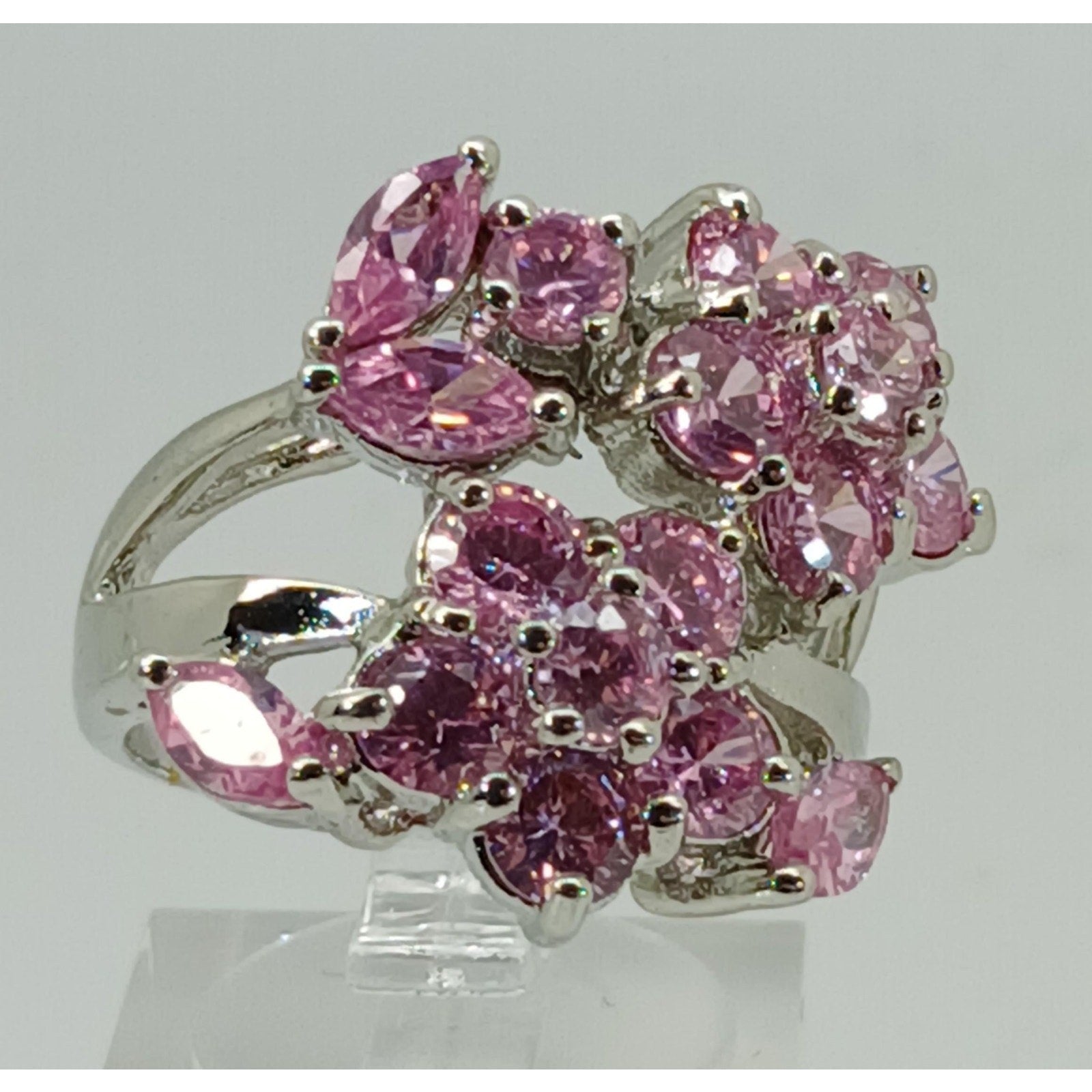 Vintage Ring Size 6.75 Silver Tone White Gold GP Purple Sim Diamond CZ Cocktail - HoneyThomas.com