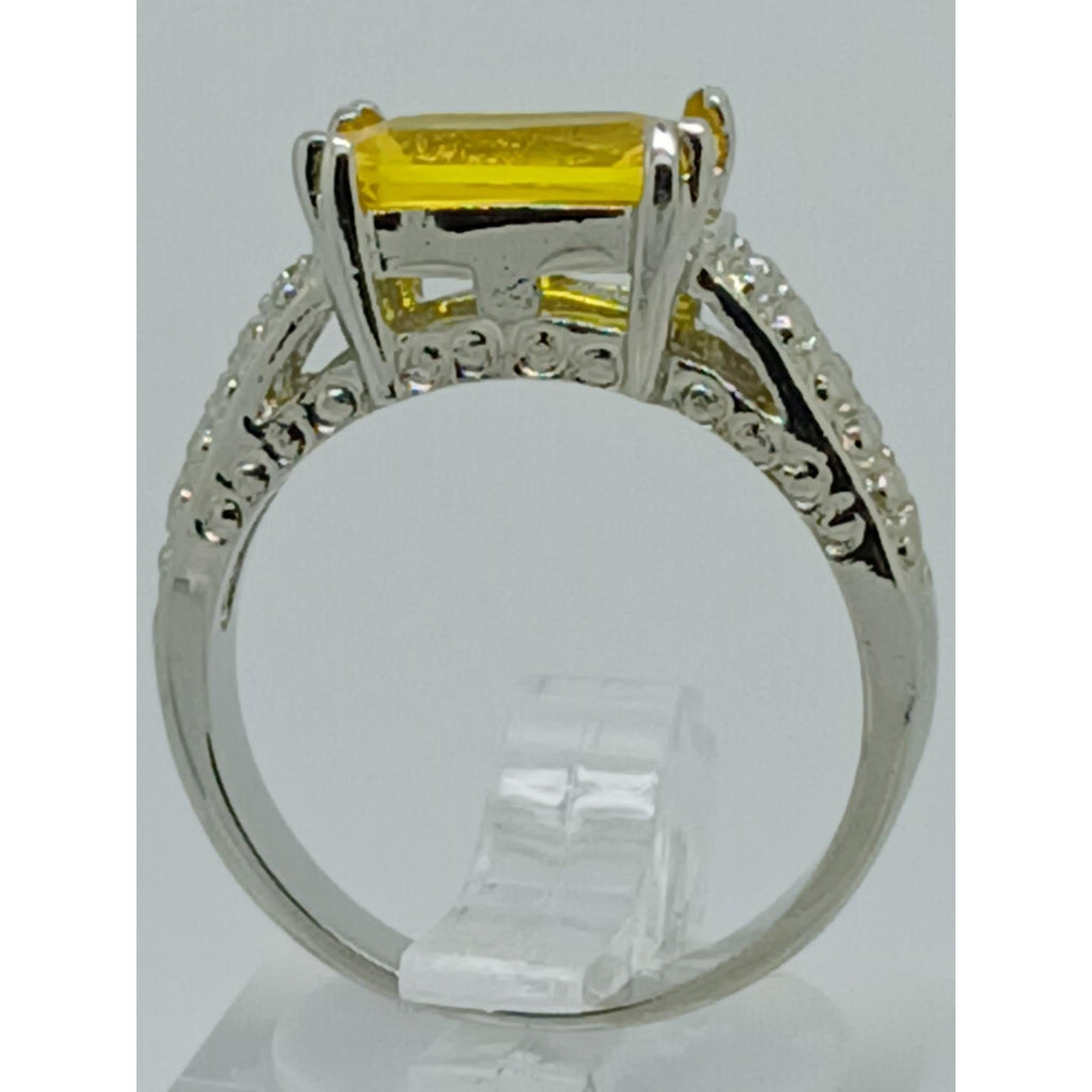 3CT Vintage Gold Plated Canary Yellow Radiant Sim Diamond CZ Engagement Ring 8 - HoneyThomas.com