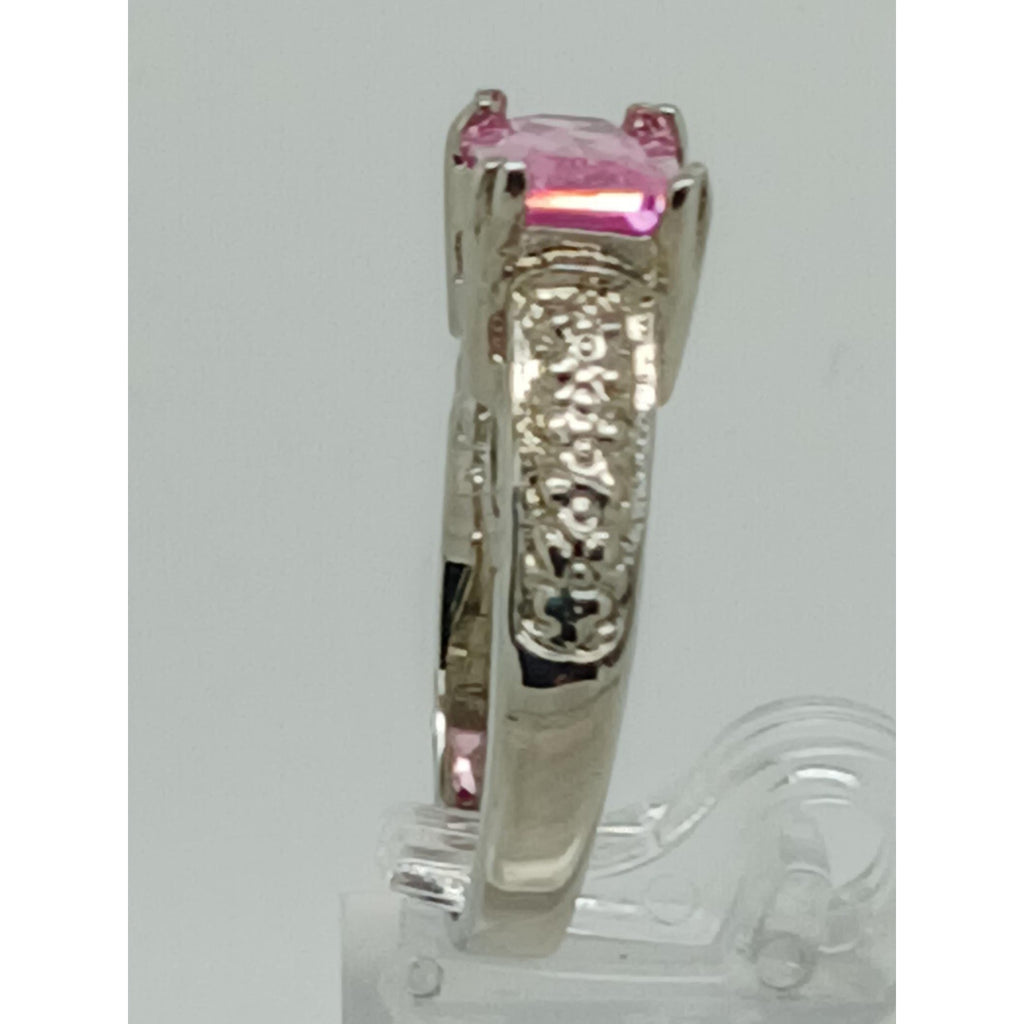 3CT Vintage Gold GP Fancy Pink Radiant Cut Sim Diamond CZ Engagement Ring Size 7