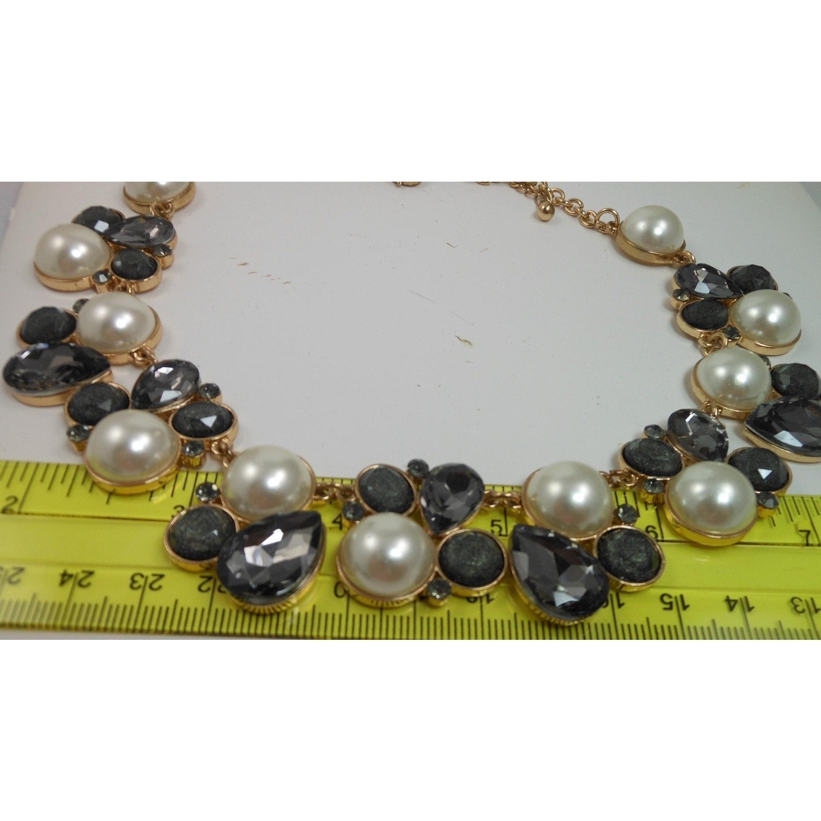 Elegant Vintage Faux Pearl Necklace with Gold and Grey Accents Statement Jewelry - HoneyThomas.com