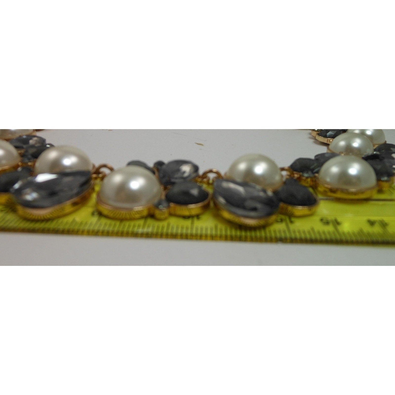 Elegant Vintage Faux Pearl Necklace with Gold and Grey Accents Statement Jewelry - HoneyThomas.com