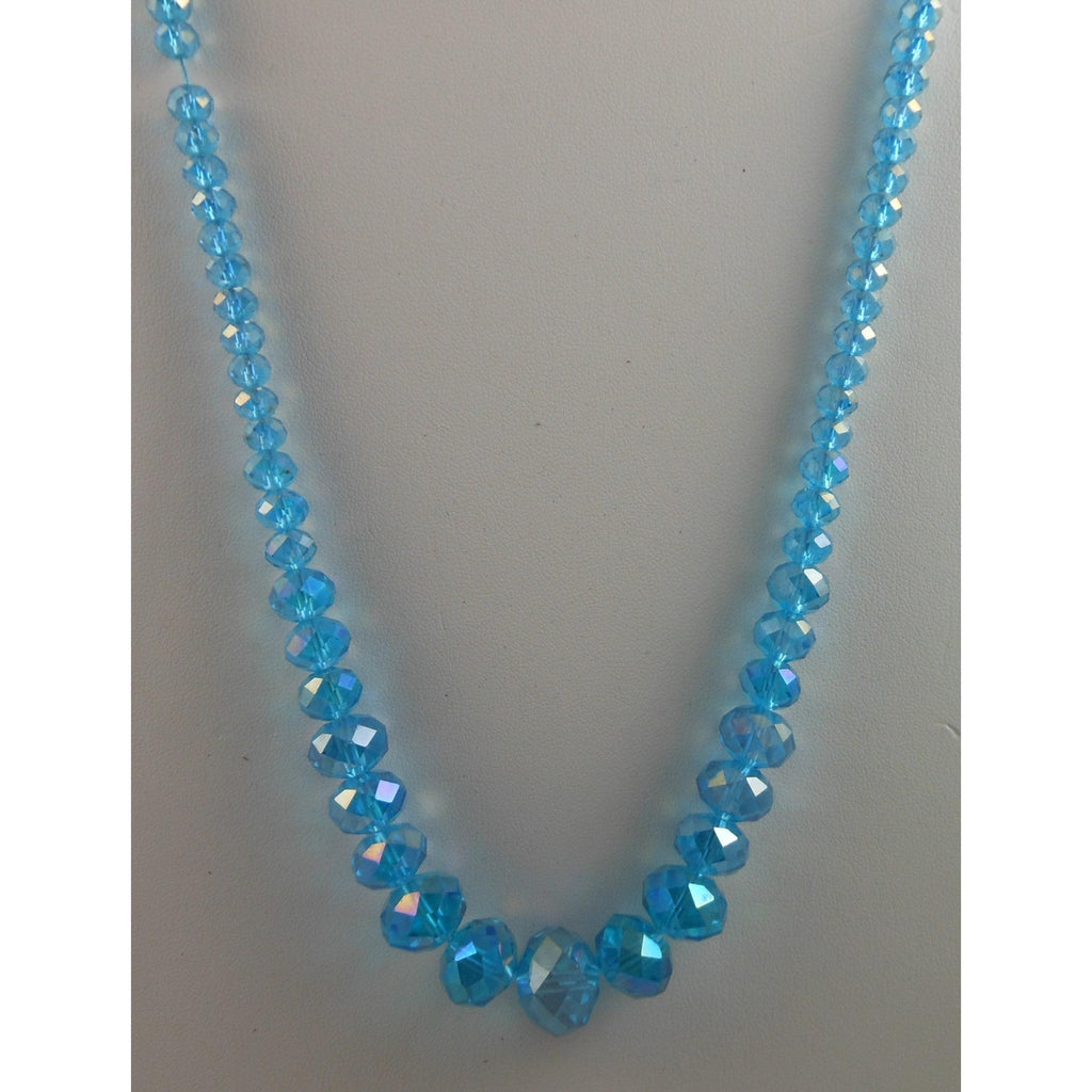 Copied - Handmade Sky Blue AB Crystal Beaded Necklace Graduated Beads - Adjustable Length