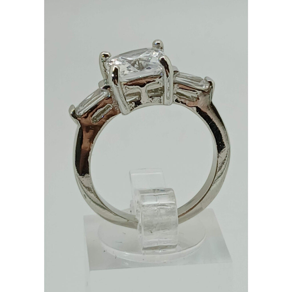 3.5 CT Vintage Princess Cut CZ Engagement Ring Silver Tone White Gold GP Size 7 - HoneyThomas.com