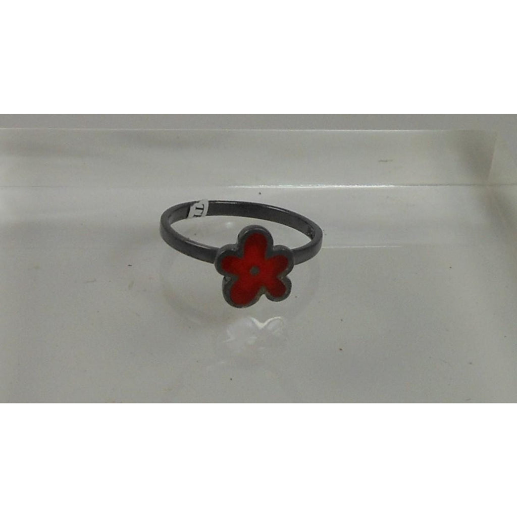 Fun Vibrant Red Flower Ring in Oxidized Sterling Silver - Size 8 - Enamel Resin
