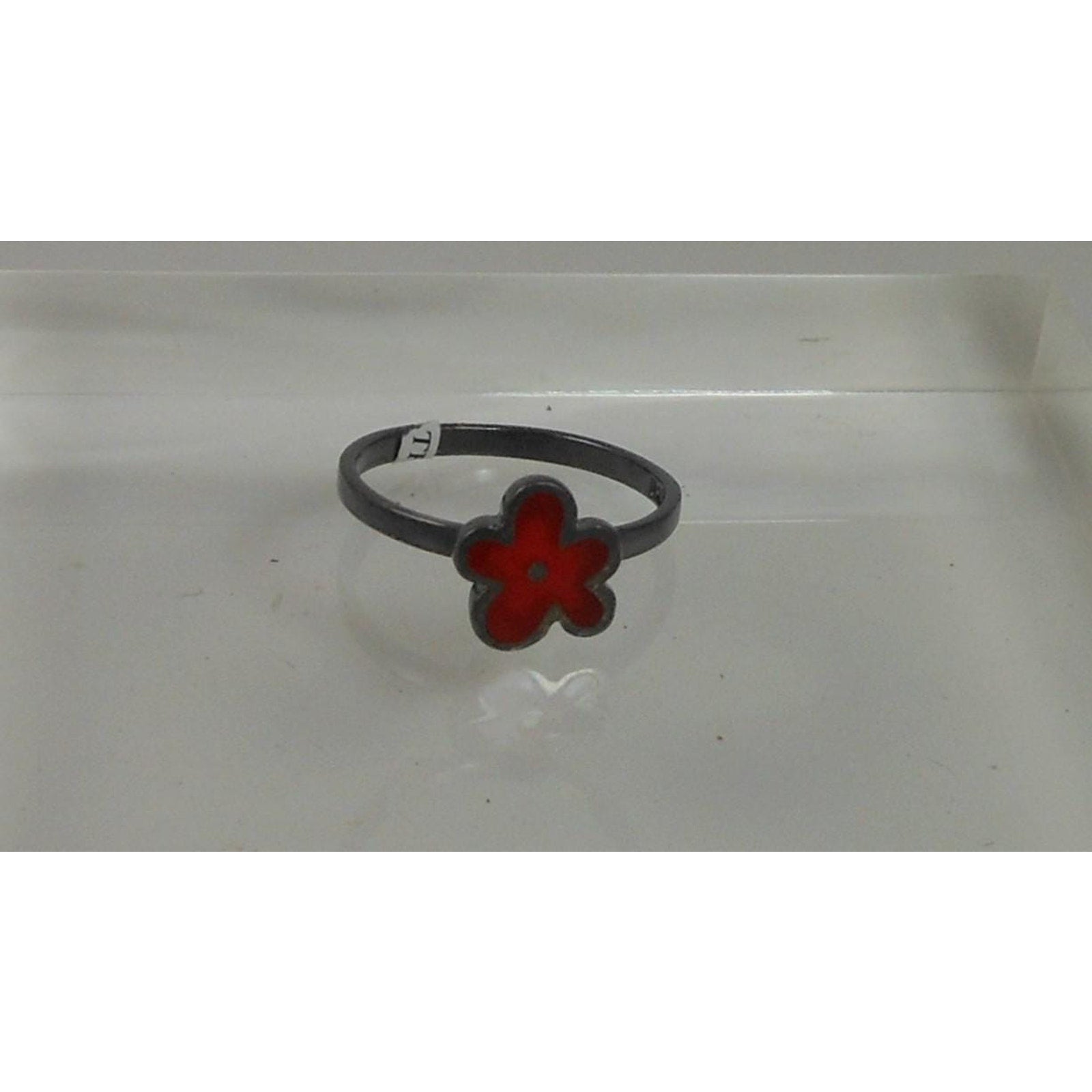 Fun Vibrant Red Flower Ring in Oxidized Sterling Silver - Size 8 - Enamel Resin