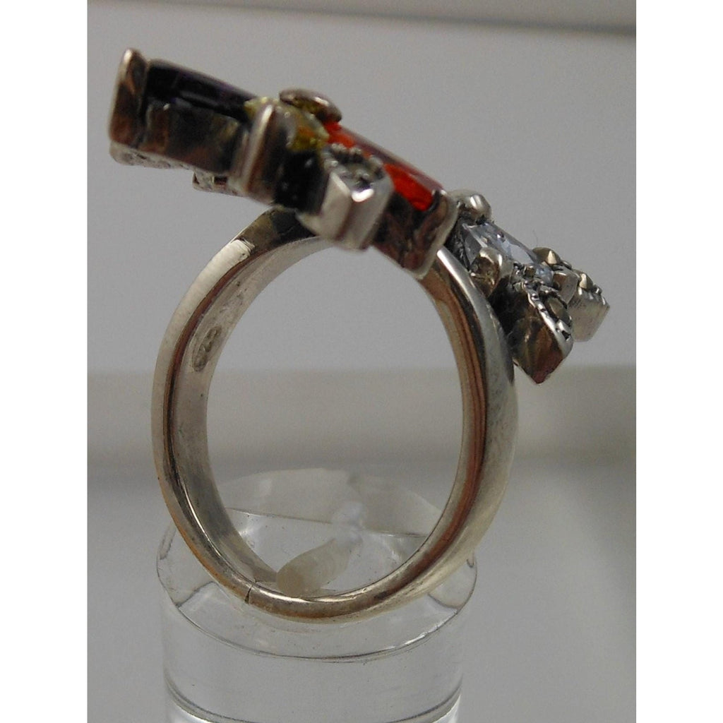 Artistc Vintage 1990's Sterling Silver Flower Bypass Ring Thailand Size 8 - HoneyThomas.com