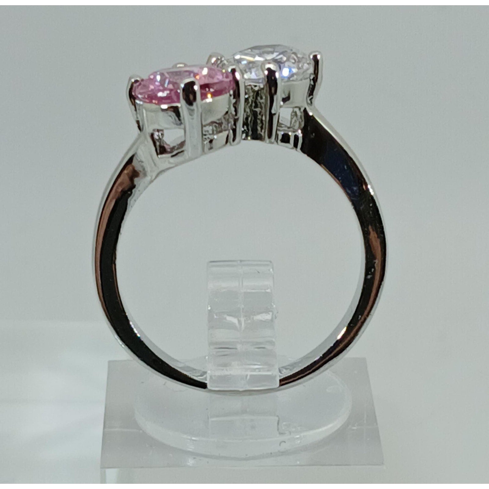 Vintage Size 9 Ring Pink Sim Diamond CZ Silver Tone White Gold GP Engagement NOS