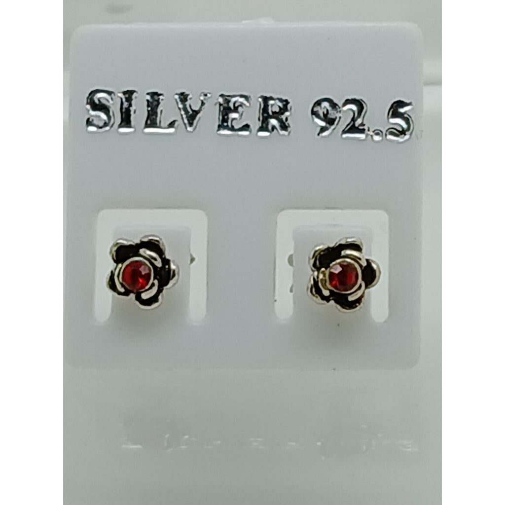 Vintage Estate Jewelry NOS .925 Sterling Silver Ruby Red Crystal Earrings - HoneyThomas.com
