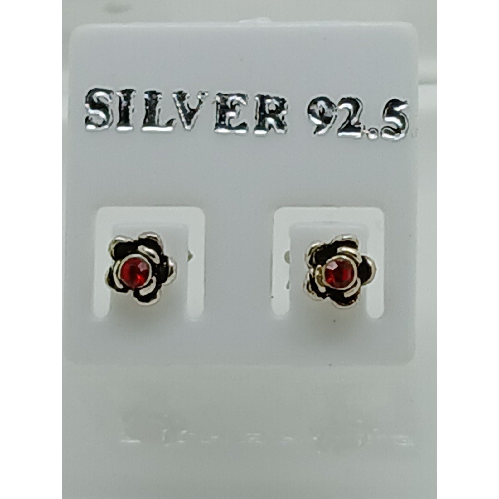 Vintage Estate Jewelry NOS .925 Sterling Silver Ruby Red Crystal Earrings - HoneyThomas.com