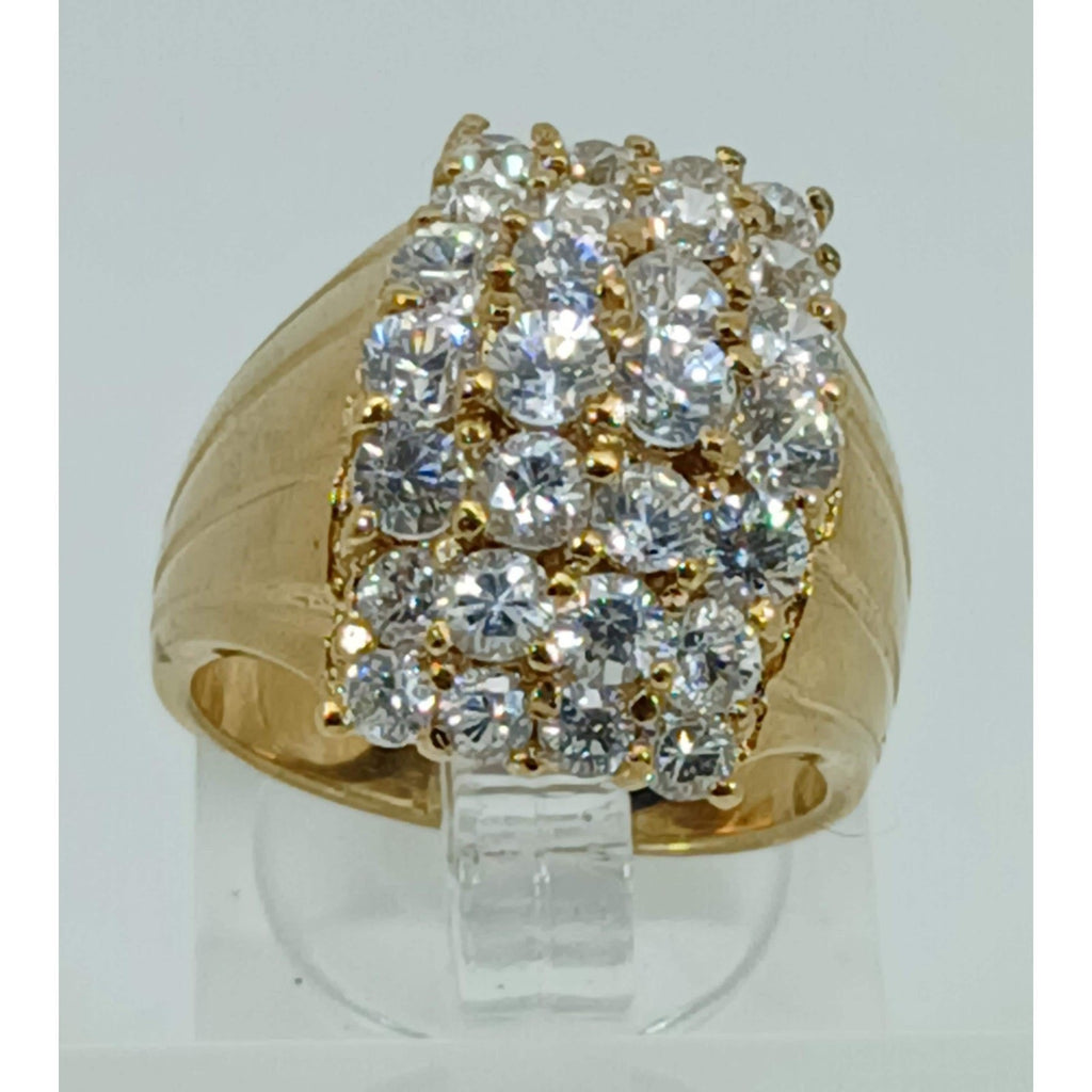1990's Gold Vermeil Sterling Silver Sim Diamond Cluster Cocktail Ring Size 7 - HoneyThomas.com