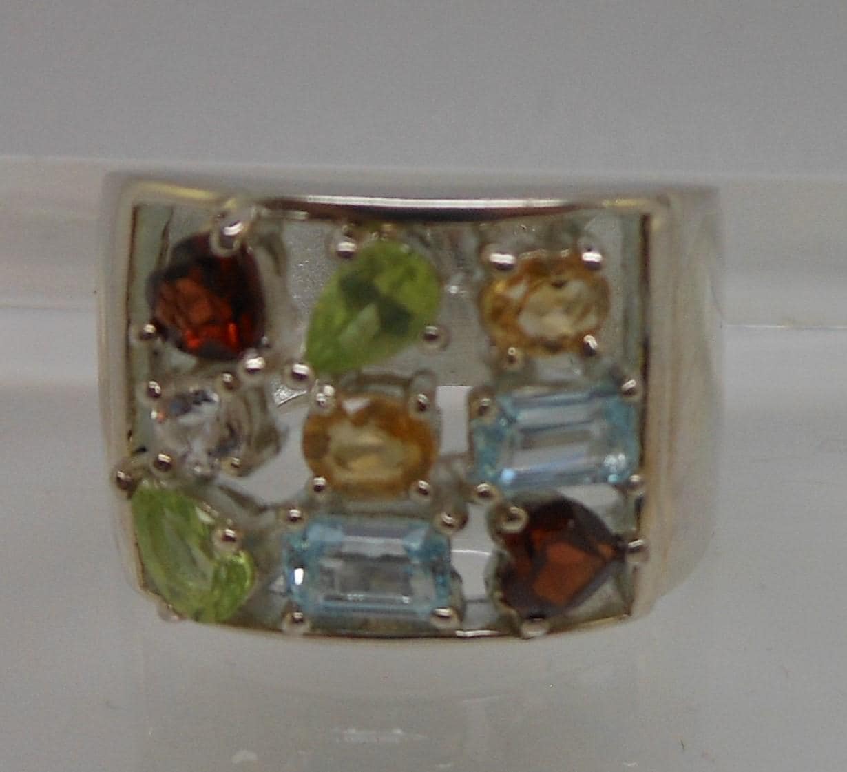 Vintage Sterling Silver Gemstone Ring: Garnet, Citrine, Topaz, Peridot - Size 7