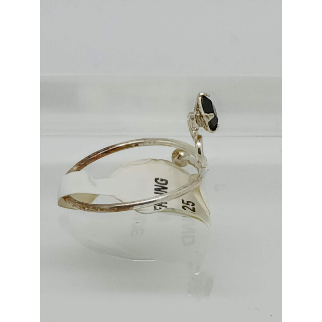 Sexy Swirly Black Crystal Rhinestone Toe Ring Adjustable Size Sterling Silver