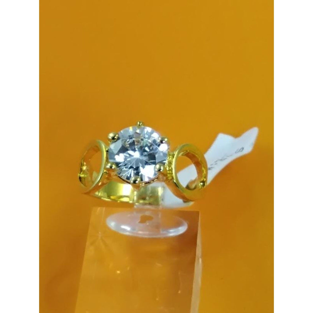 1990s Gold Plated 3.25 CT Size 9 Solitaire Engagement Cocktail Sim Diamond Ring - HoneyThomas.com