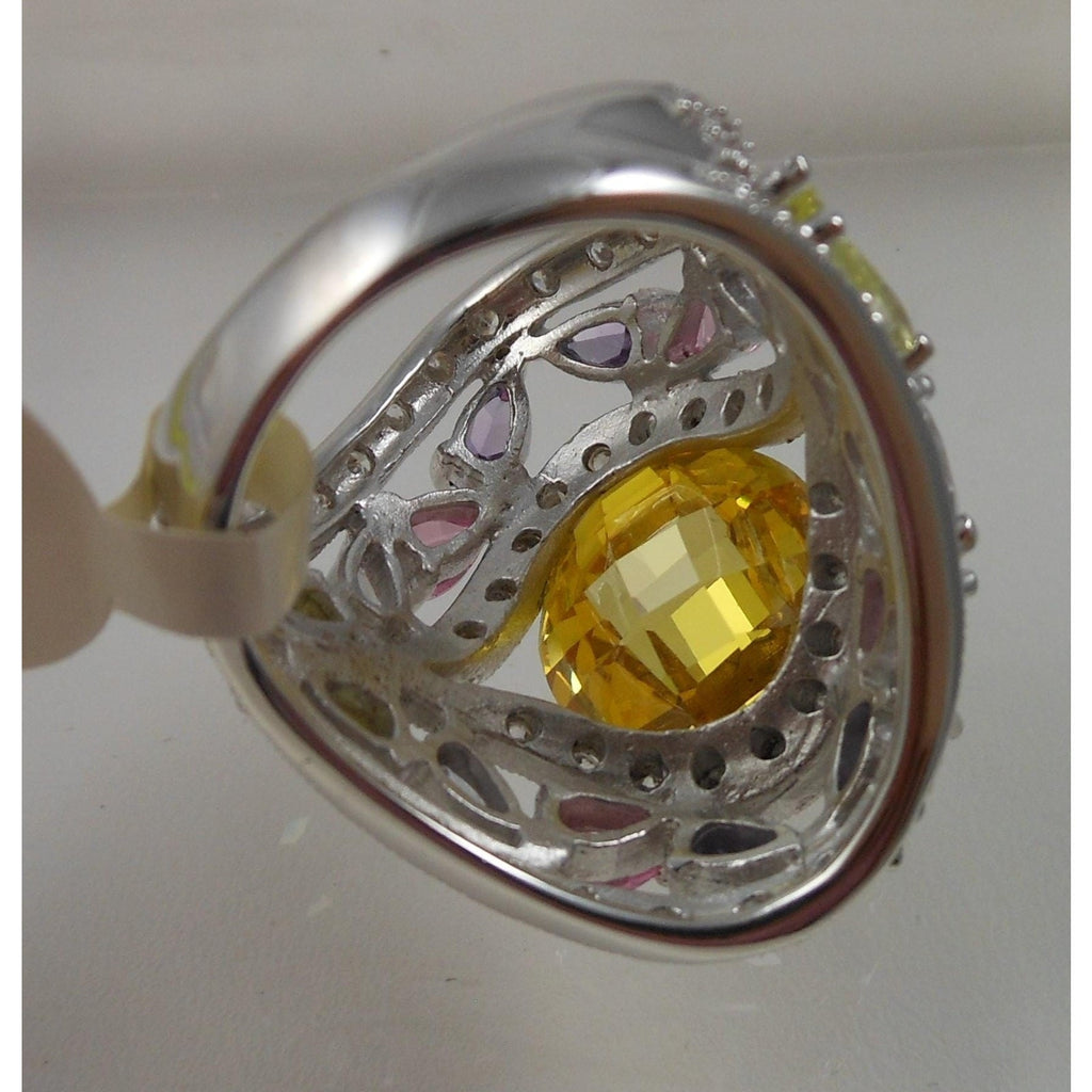 Vintage 1990's CZ Cocktail Statement Ring Simulated Canary Diamond Pink Sapphire - HoneyThomas.com