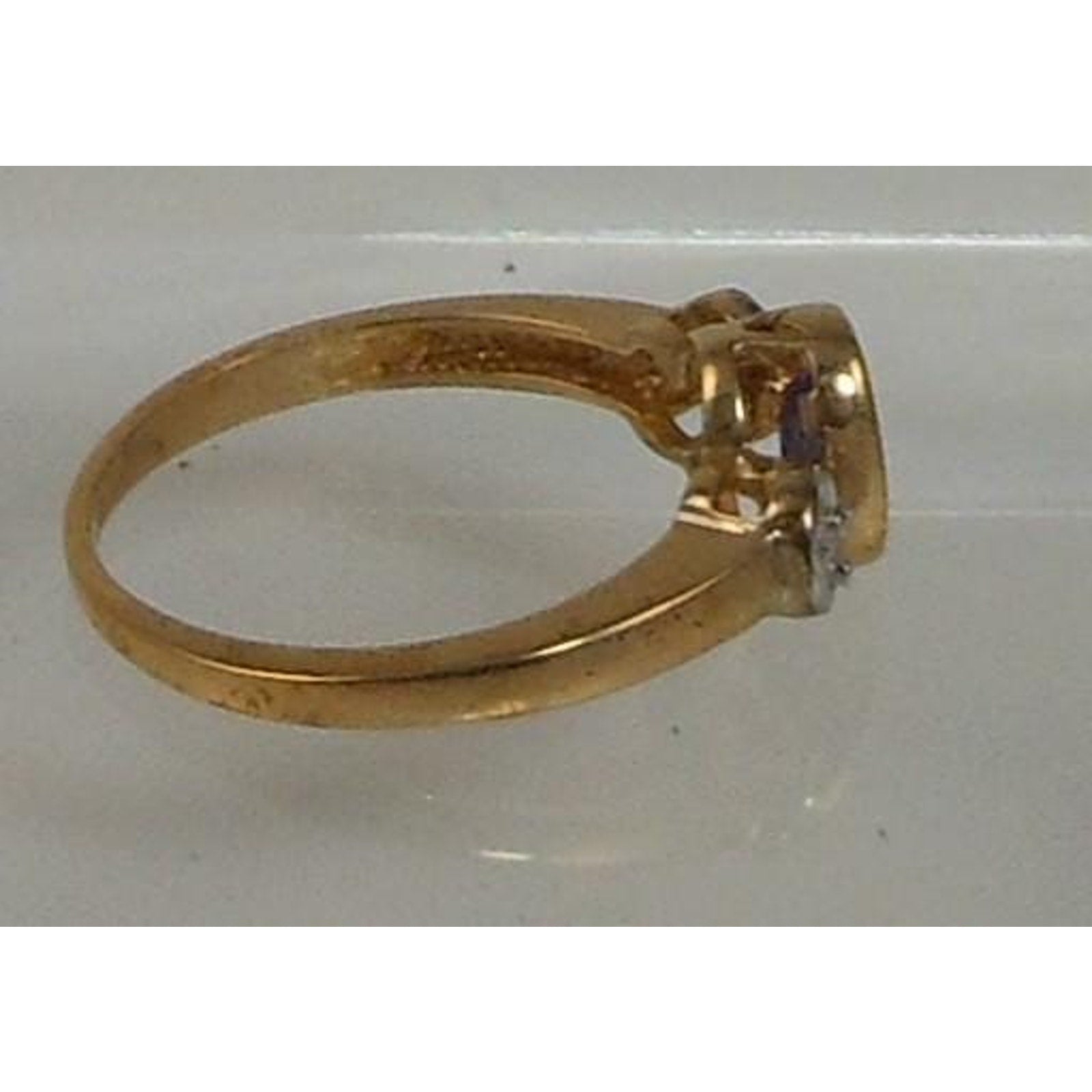 Vintage 10K Gold Natural Diamond Purple Amethyst Ring Size 6.5 NOS 8mm 2.2grams