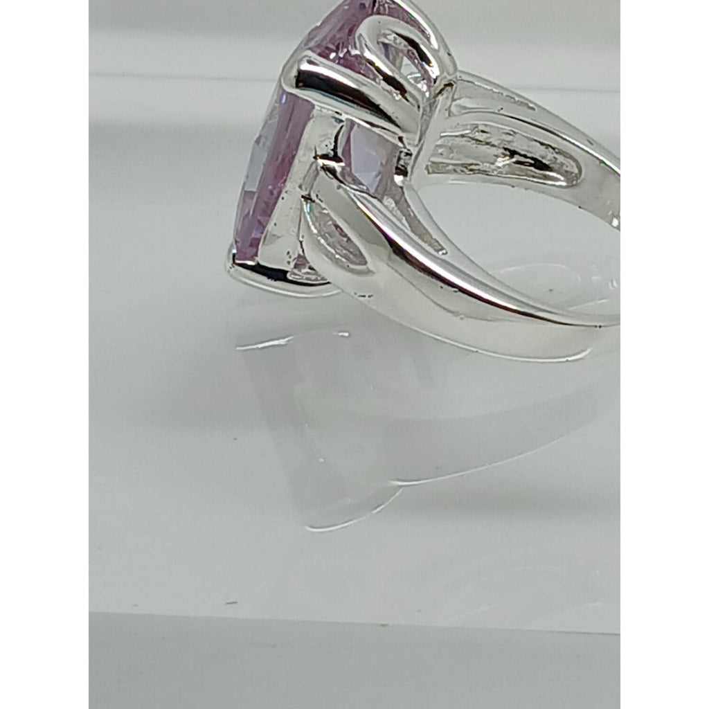 1990's Glamour Vintage 925 Sterling Silver CZ Ring Pink-Lilac Ice Stone Size 6 - HoneyThomas.com