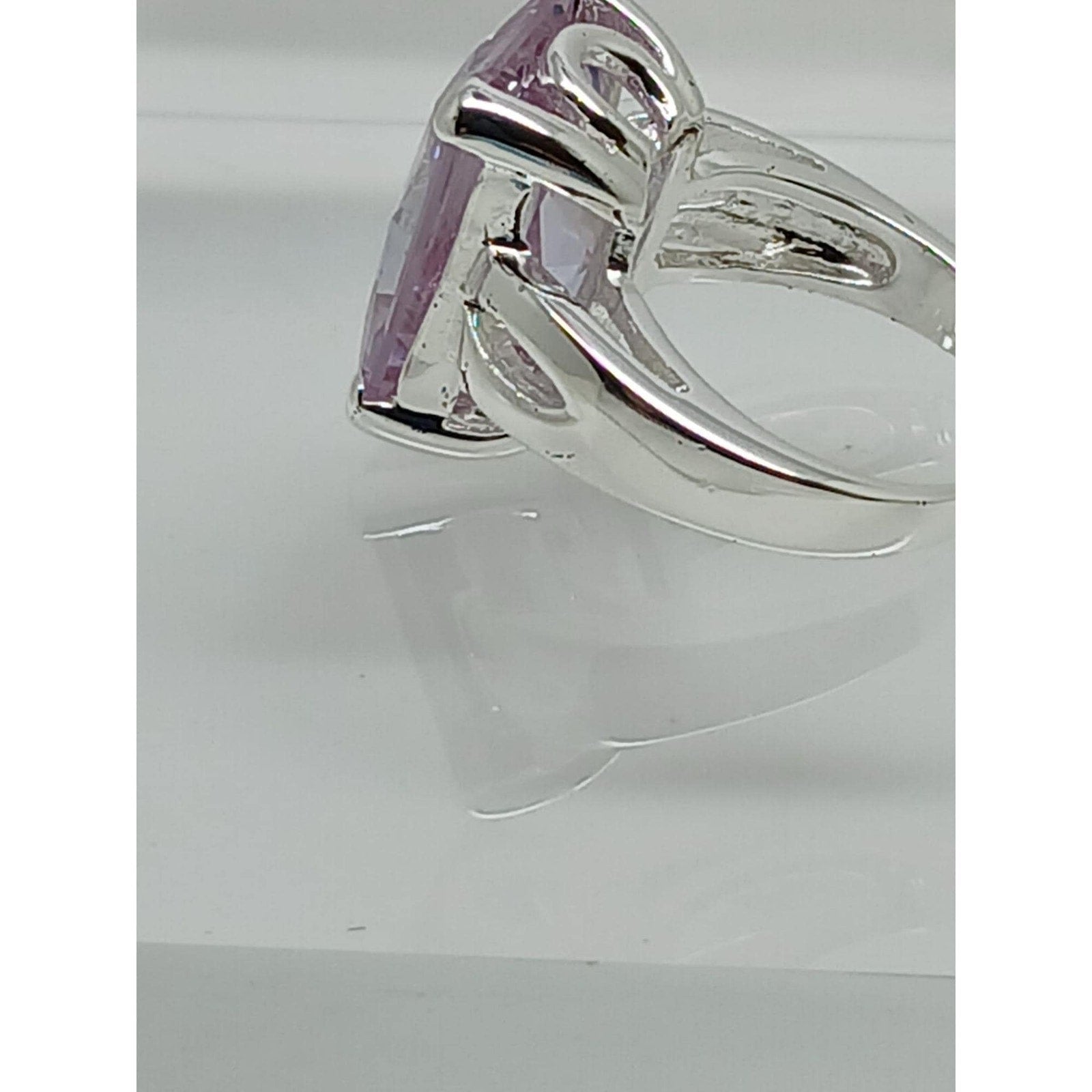 1990's Glamour Vintage 925 Sterling Silver CZ Ring Pink-Lilac Ice Stone Size 6 - HoneyThomas.com