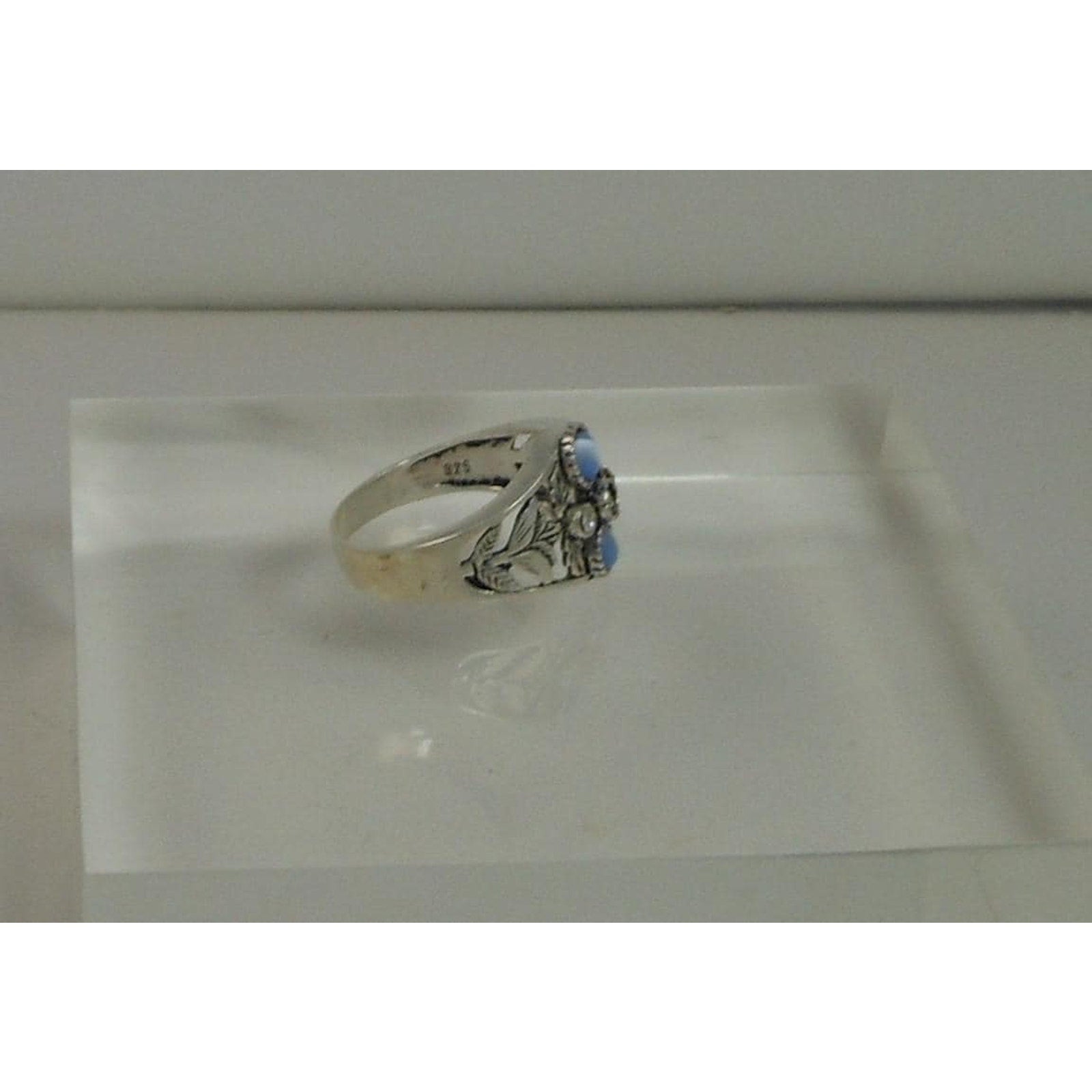 Vintage Sterling Silver Blue Cat's Eye Chrysoberyl CZ Ring NOS Size 8.25 3.4g