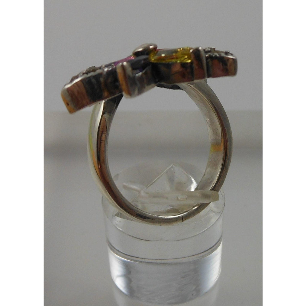 Artistc Vintage 1990's Sterling Silver Flower Bypass Ring Thailand Size 8 - HoneyThomas.com