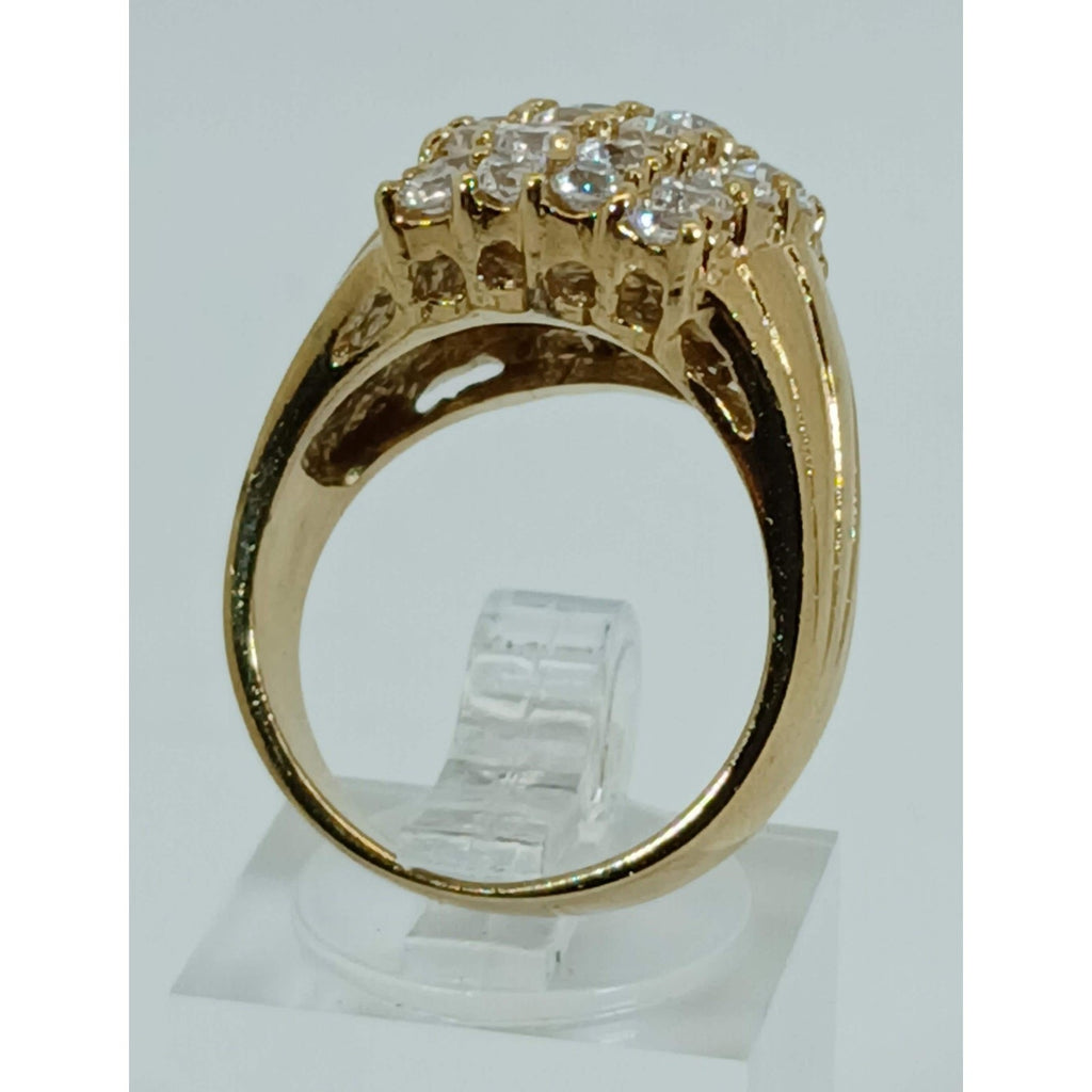 1990's Gold Vermeil Sterling Silver Sim Diamond Cluster Cocktail Ring Size 7 - HoneyThomas.com
