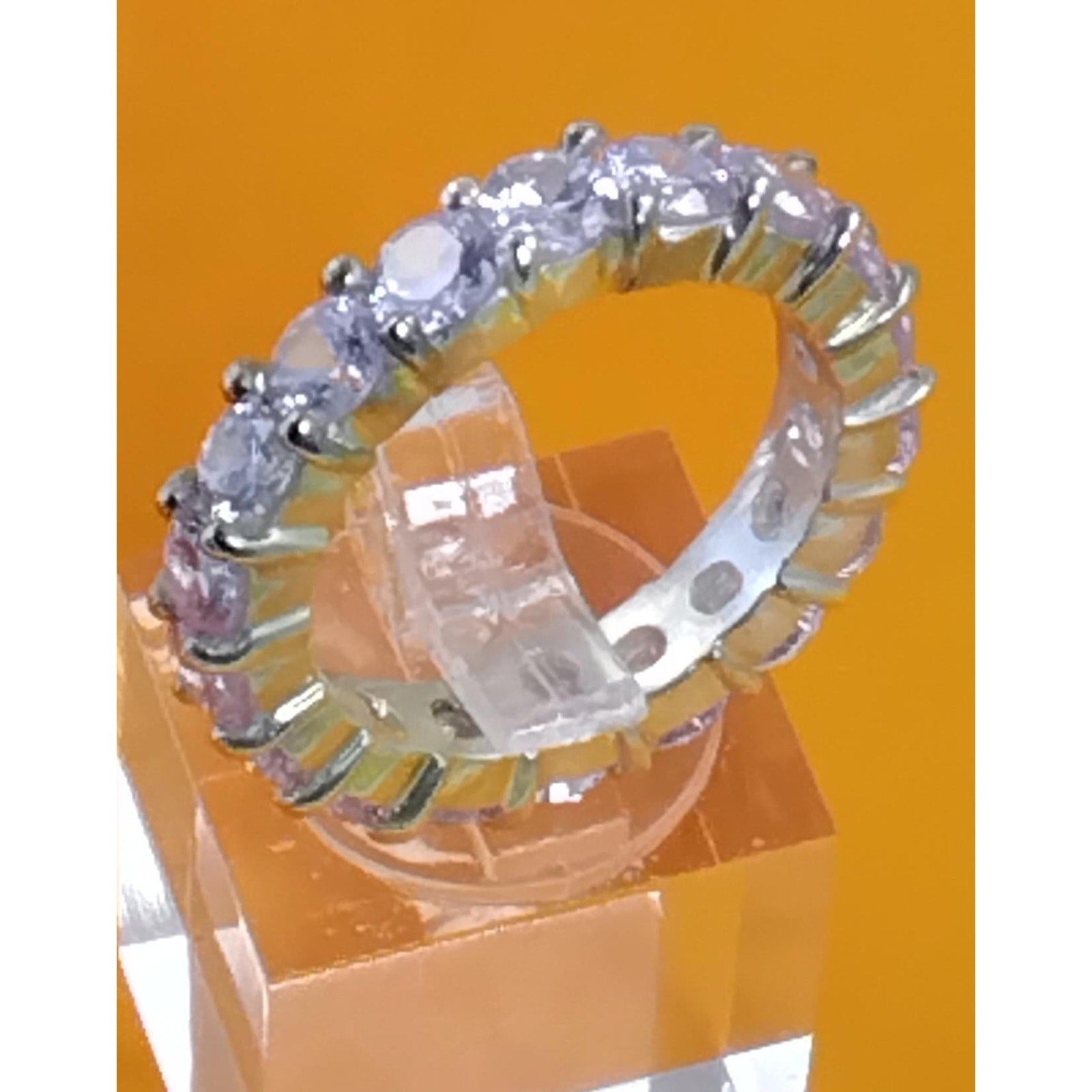 Vintage 1990's 2.89ct Sterling Silver Diamond CZ Ice Eternity Band Ring Size 7 - HoneyThomas.com