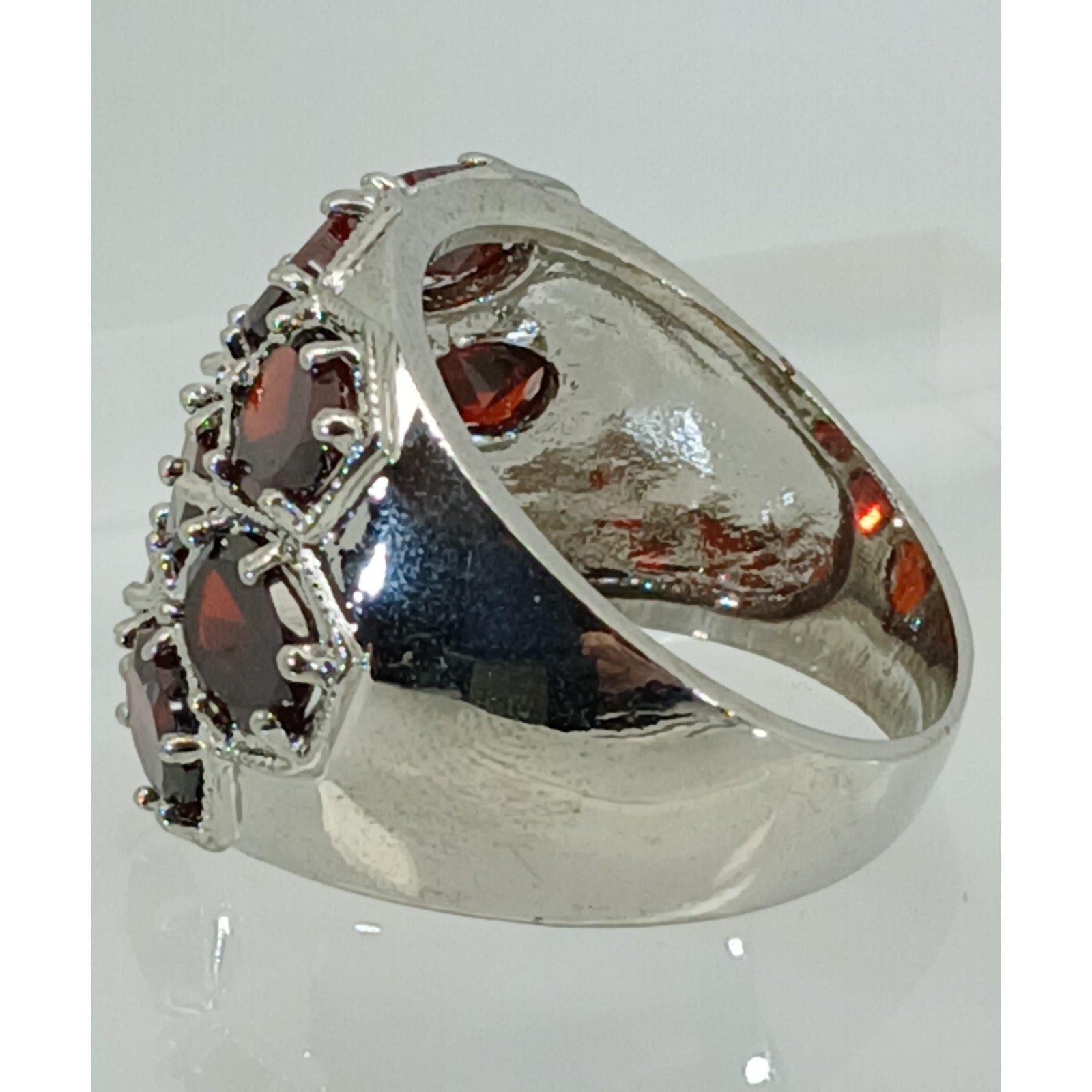 Vintage Ring Size 10.5 Silver Tone White Gold GP Red CZ Cocktail New-Old-Stock - HoneyThomas.com