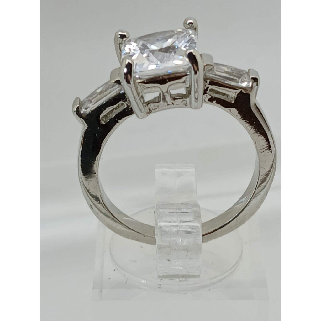 3.5 CT Vintage Princess Cut CZ Engagement Ring Silver Tone White Gold GP Size 10