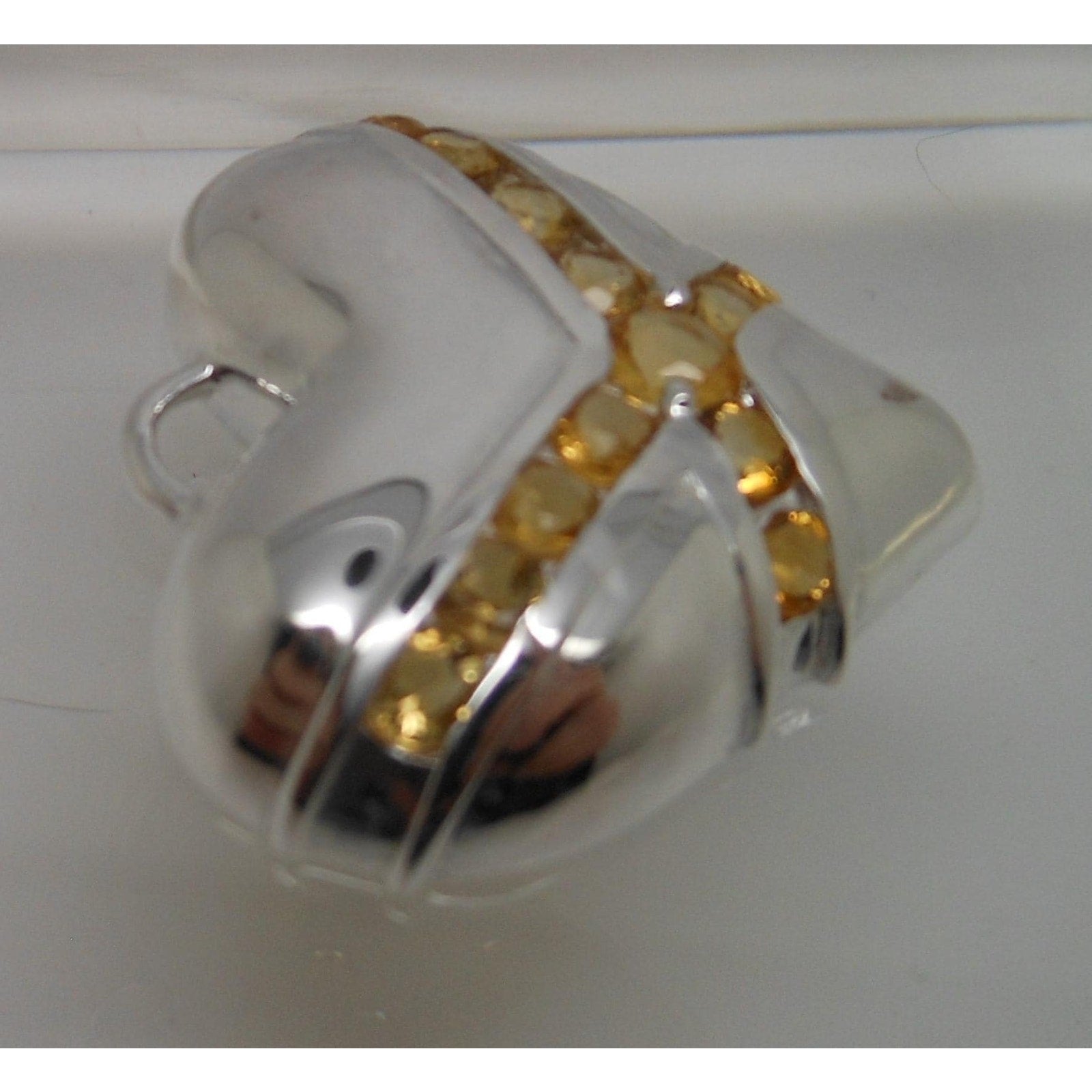 1990s Vintage Citrine Sterling Silver Gemstone Necklace Puff Heart Pendant Boxed - HoneyThomas.com