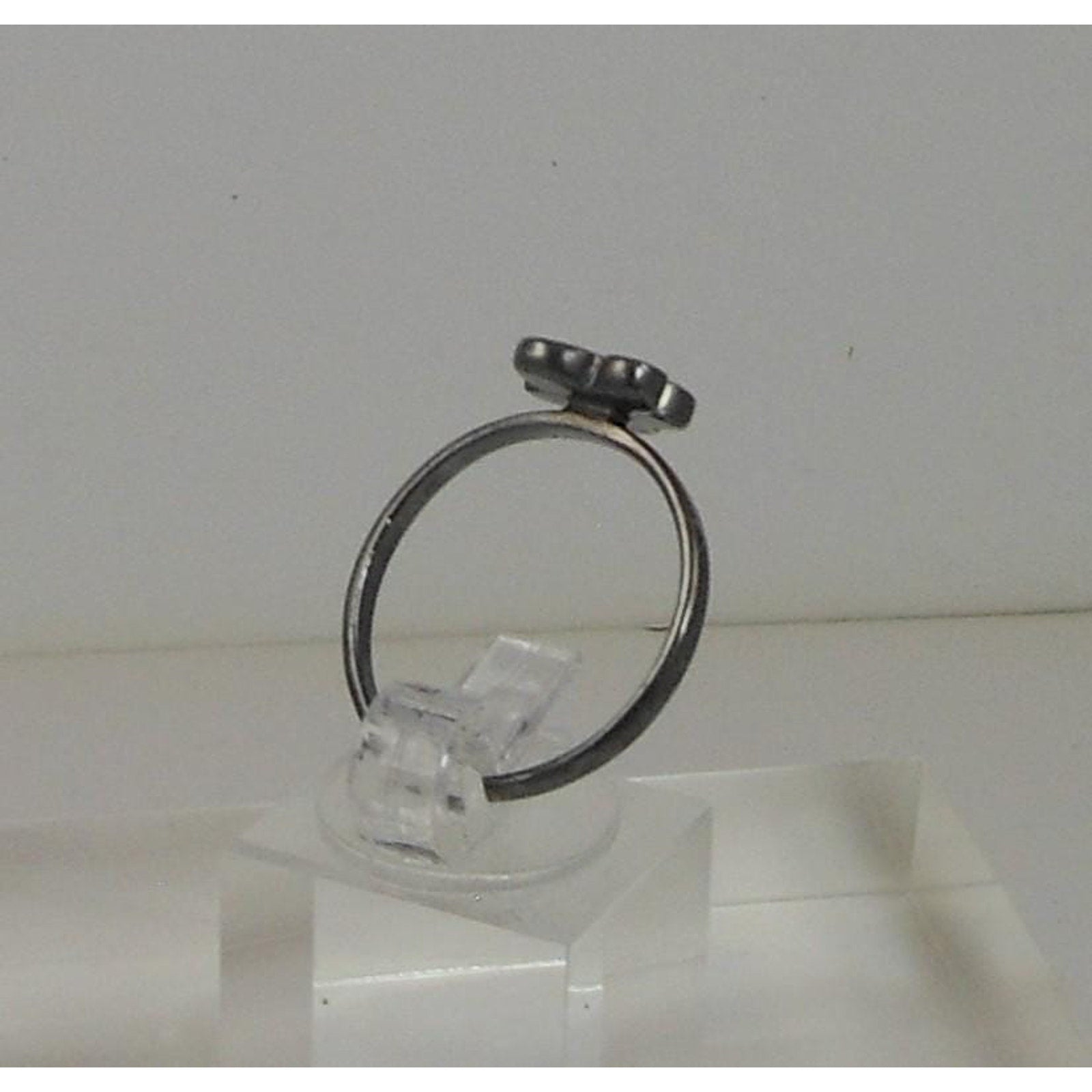 Fun Oxidized Silver Pink Resin Enamel Flower Ring Size 8.25 2g 10mm Wide