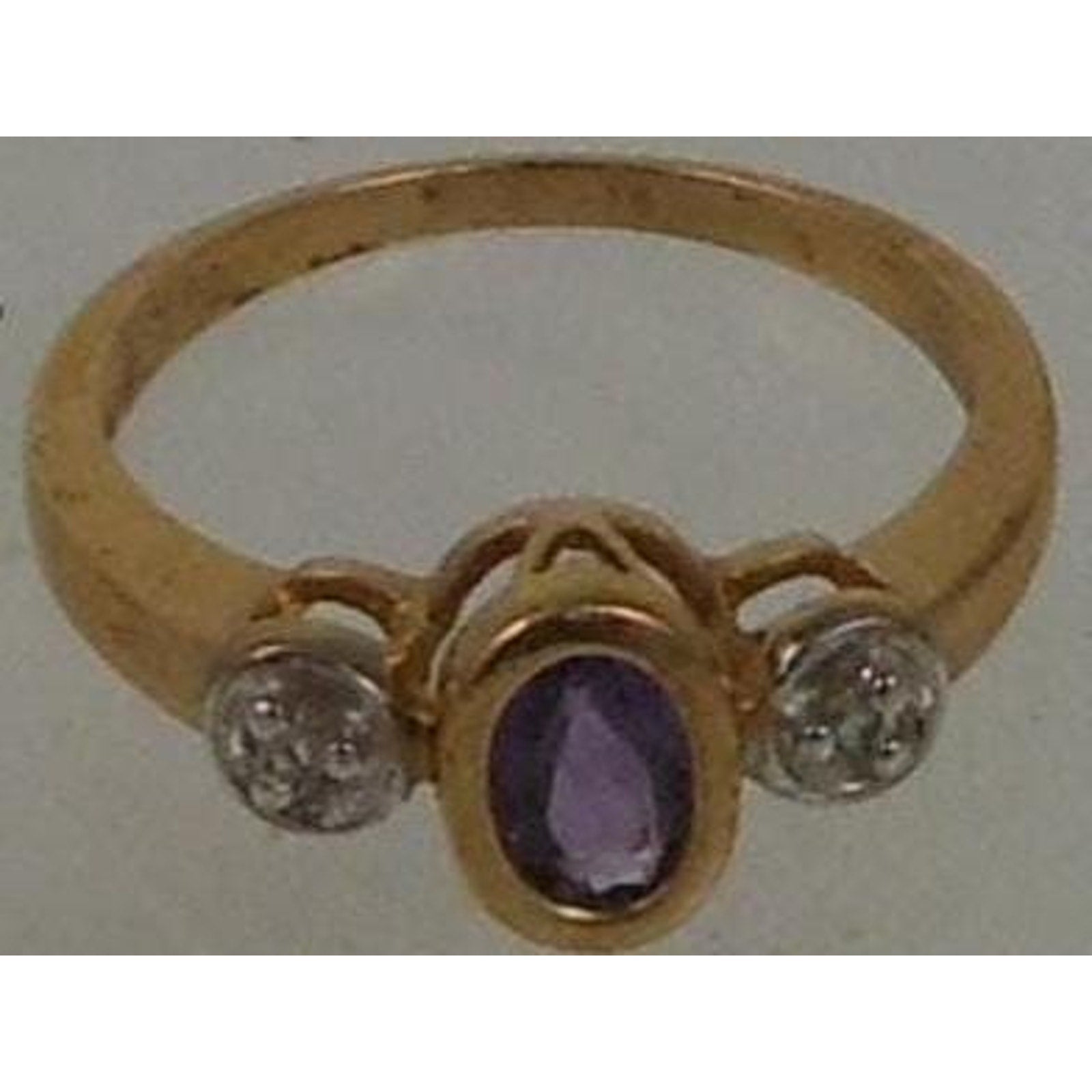 Vintage 10K Gold Natural Diamond Purple Amethyst Ring Size 6.5 NOS 8mm 2.2grams