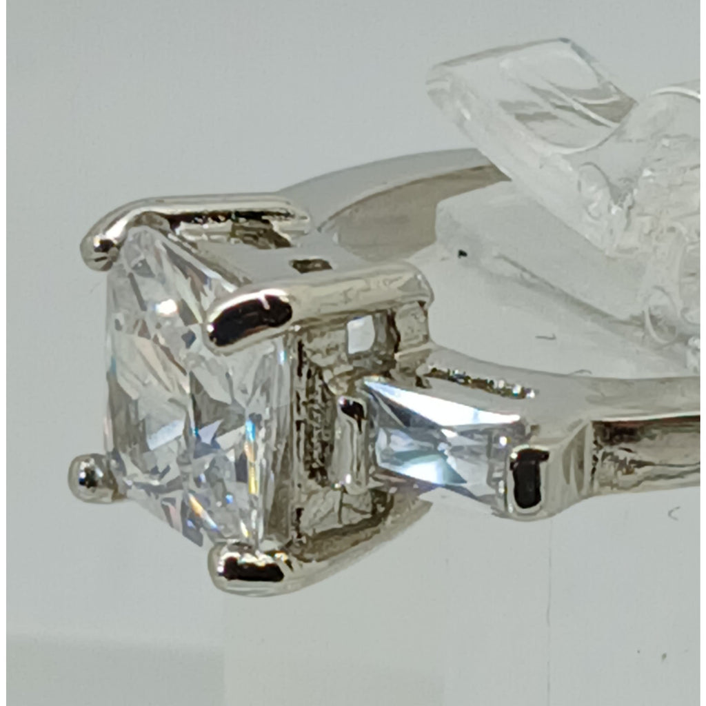 3.5 CT Vintage Princess Cut CZ Engagement Ring Silver Tone White Gold GP Size 10