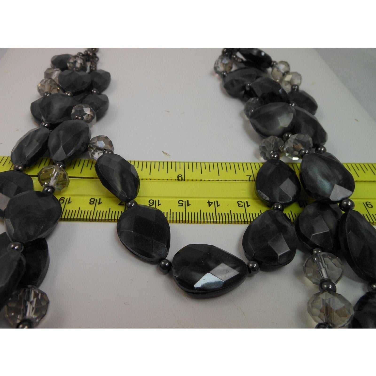 Vintage Three Strand Crystal Pendant Black Grey Necklace - Designer Signed - HoneyThomas.com