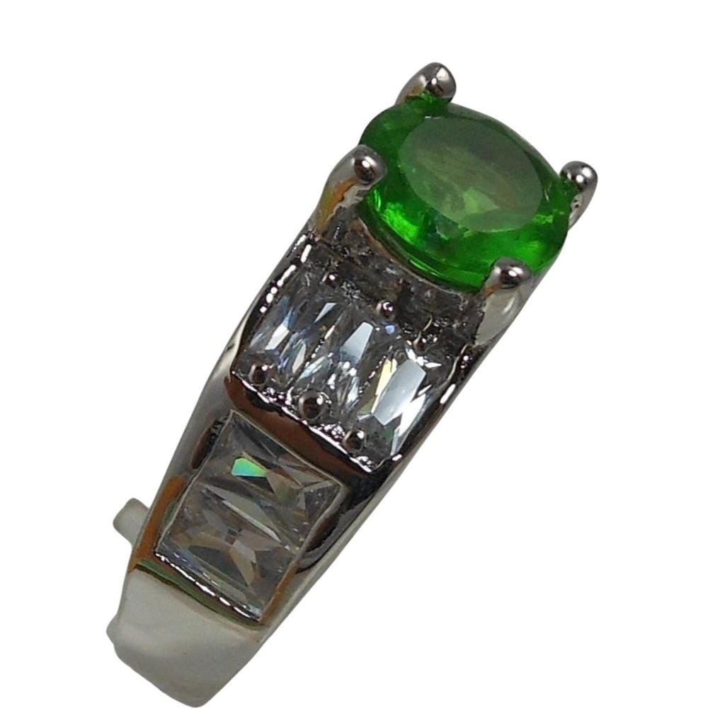 Vintage Sterling Silver Simulated Diamond Emerald Engagement Wedding Ring Band 7 - HoneyThomas.com