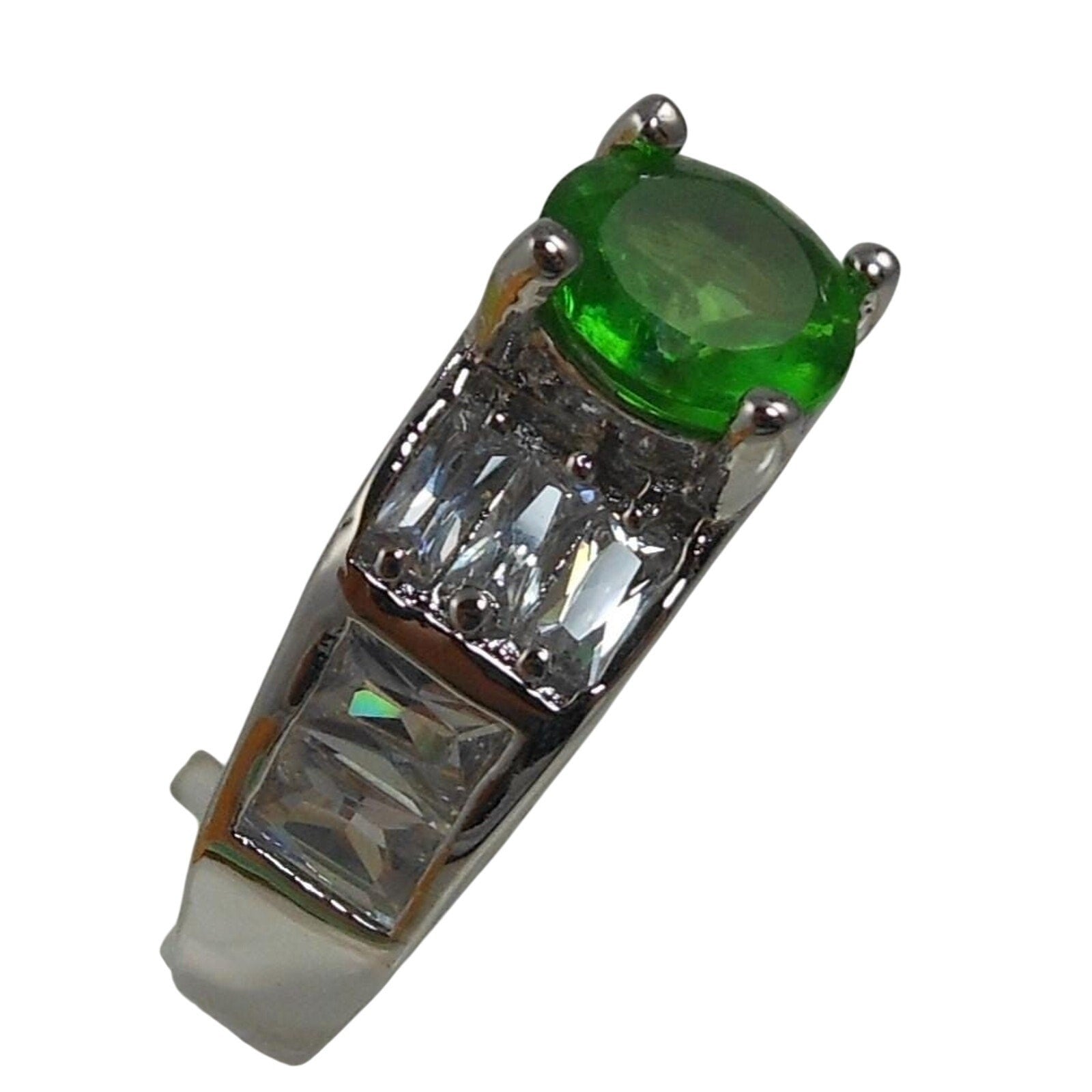 Vintage Sterling Silver Simulated Diamond Emerald Engagement Wedding Ring Band 7 - HoneyThomas.com
