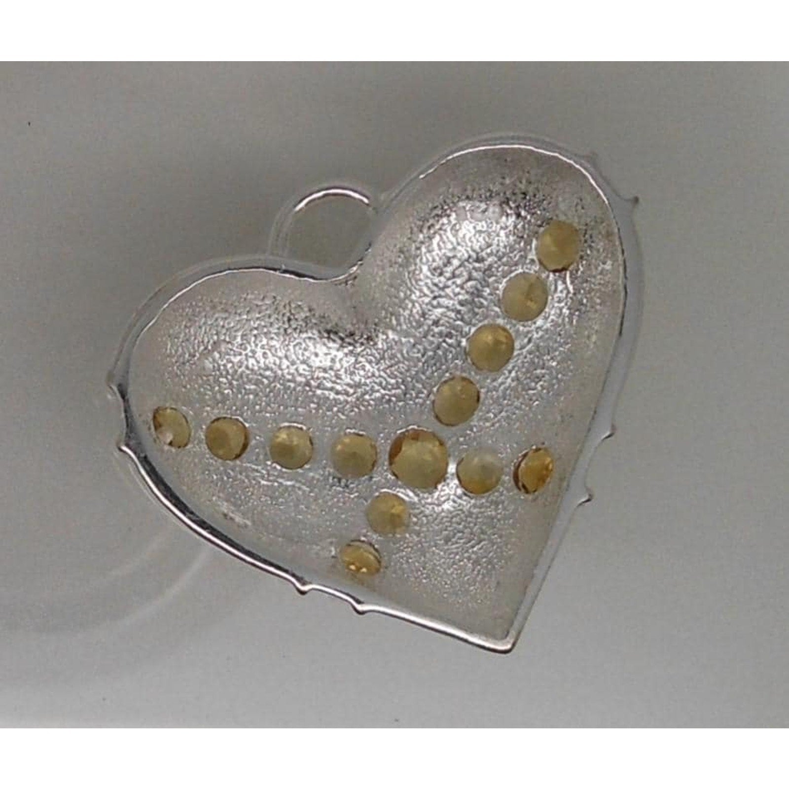 1990s Vintage Citrine Sterling Silver Gemstone Necklace Puff Heart Pendant Boxed - HoneyThomas.com