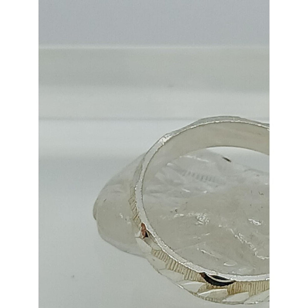 Elegant Vintage Sterling Silver Wedding Band Ring with Diamond-Cut Detailing - Size 8.5