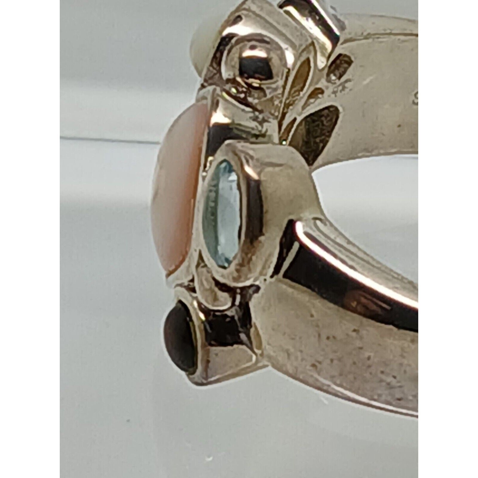 Vintage 1990's Sterling Silver Gemstone Ring Size 10 Lapis MOP Amethyst Topaz - HoneyThomas.com