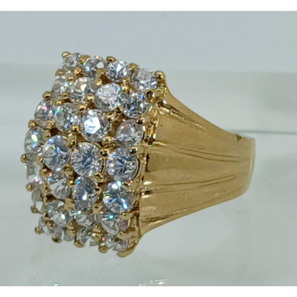 1990's Gold Vermeil Sterling Silver Sim Diamond Cluster Cocktail Ring Size 7 - HoneyThomas.com