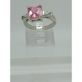 3.5CT Vintage White Gold Plated Pink Princess Cut CZ Engagement Ring Size 6 - Radiant Cut Side Stones, New-Old-Stock