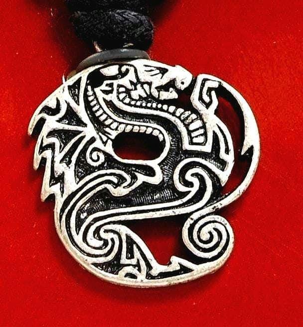 Vintage Celtic Dragon Pendant Necklace: Sacred Symbol-8, Adjustable Cord