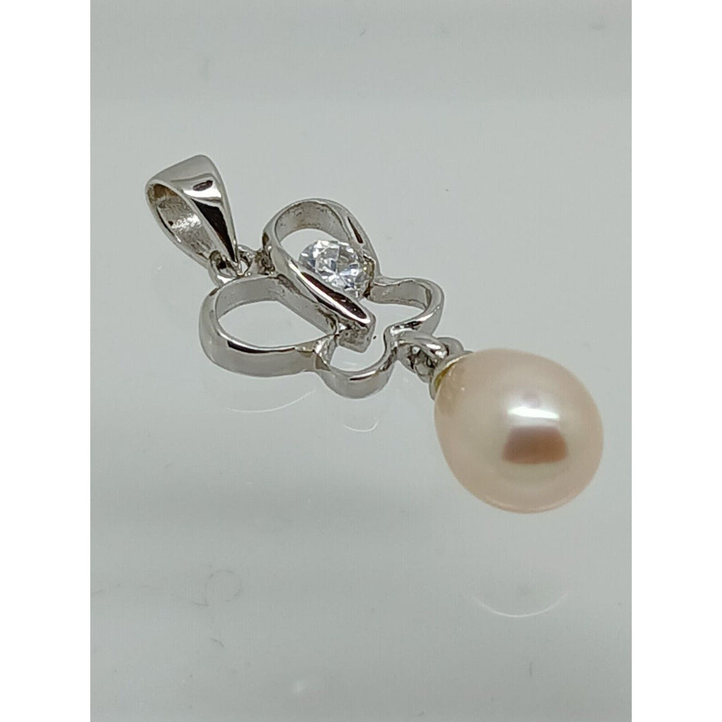 Thailand Sterling Silver Sim Diamond Pearl Butterfly Pendant Necklace Gift Boxed - HoneyThomas.com