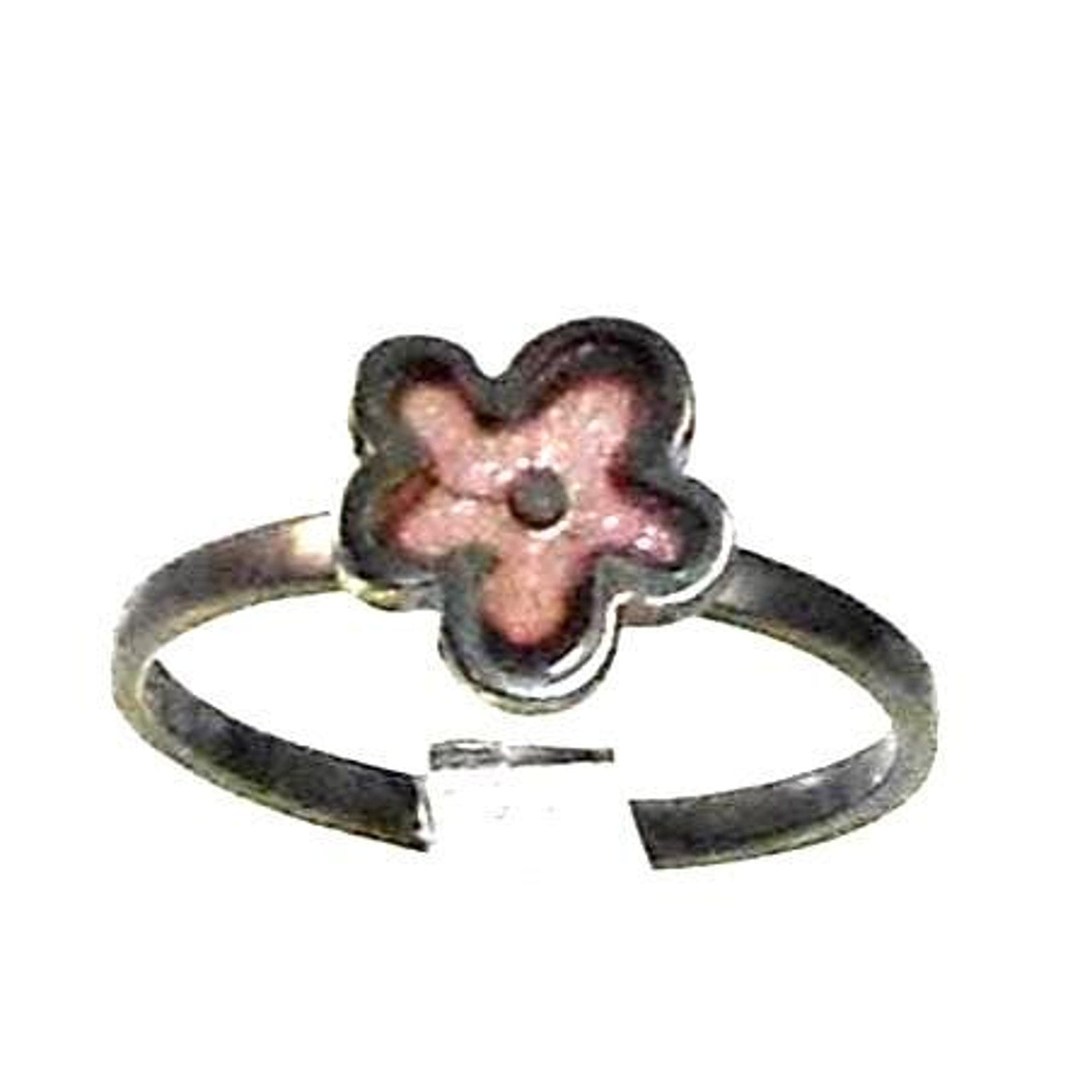 Fun Oxidized Silver Pink Resin Enamel Flower Ring Size 8.25 2g 10mm Wide