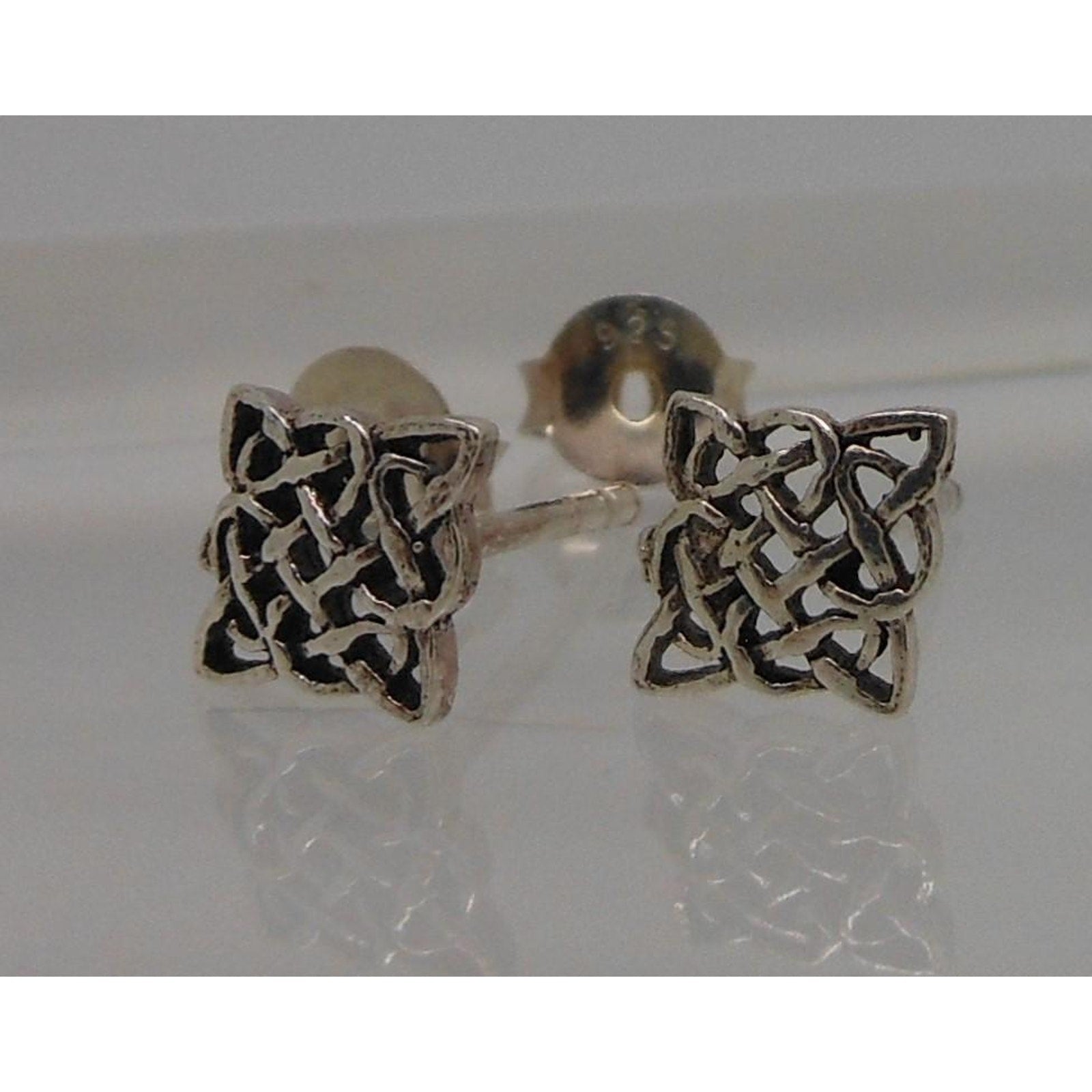 Unique Vintage Sterling Silver Celtic Symbol Stud Earrings - NOS from Thailand - HoneyThomas.com