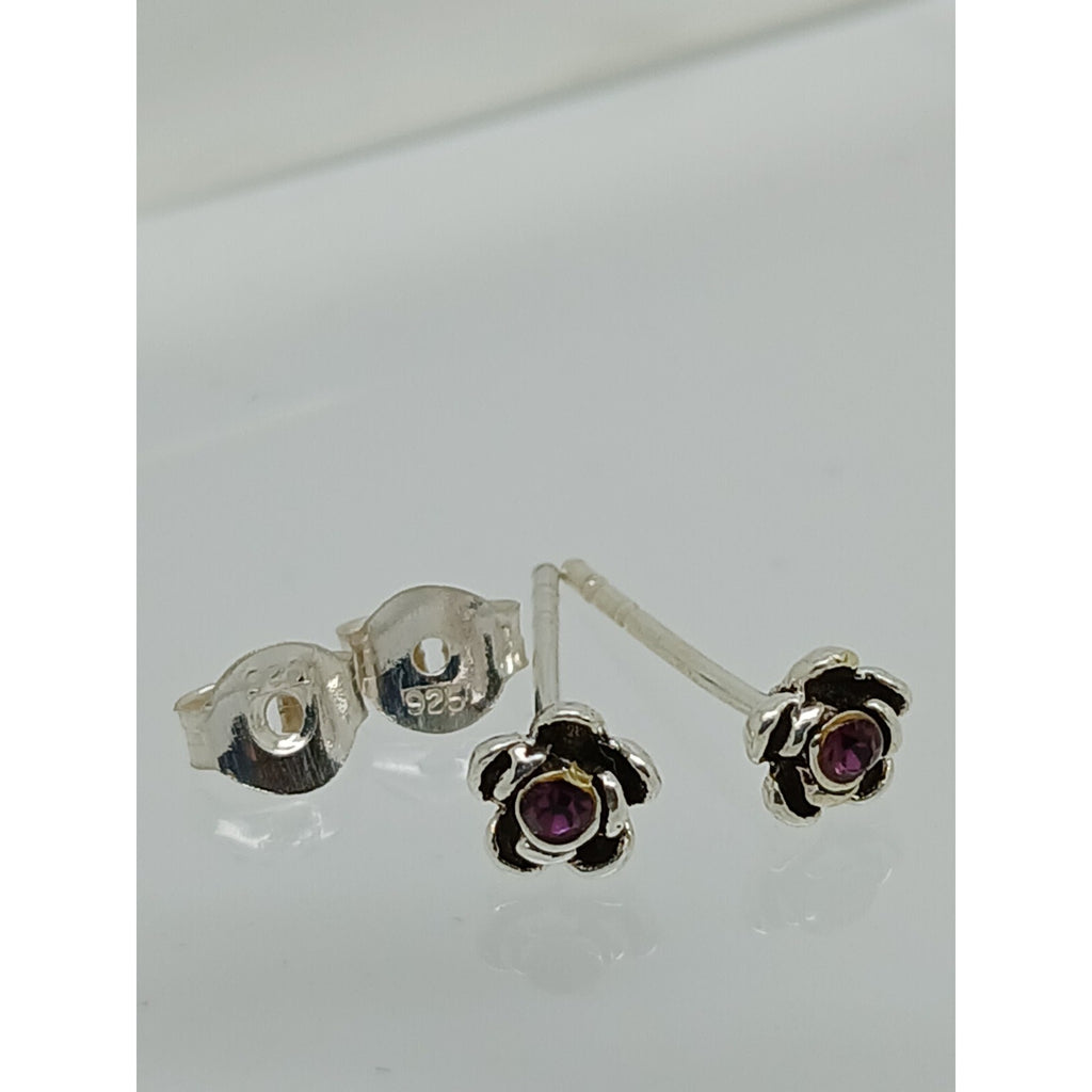 Vintage Estate Jewelry NOS .925 Sterling Silver Purple Rose Crystal Earrings - HoneyThomas.com