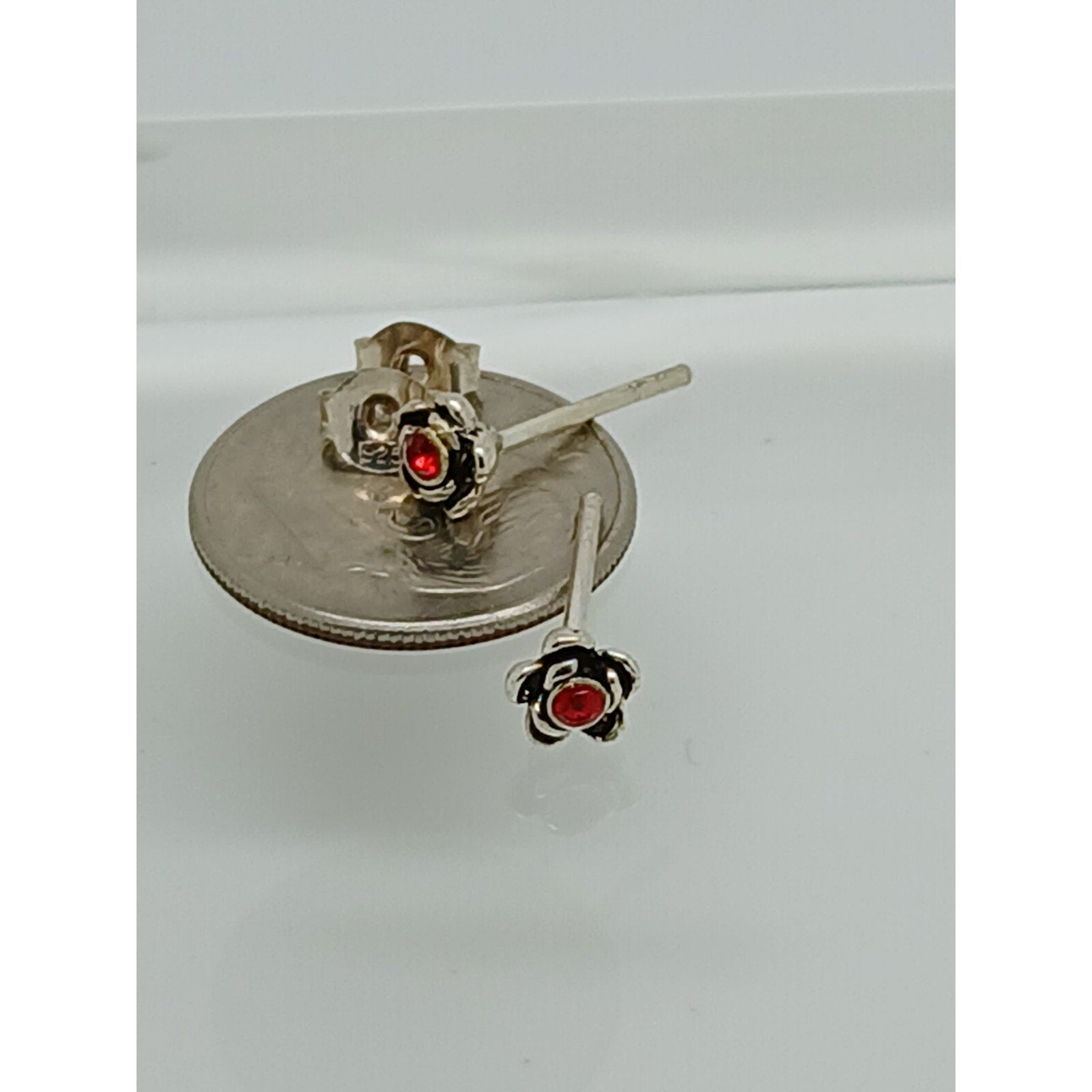 Vintage Estate Jewelry NOS .925 Sterling Silver Ruby Red Crystal Earrings - HoneyThomas.com