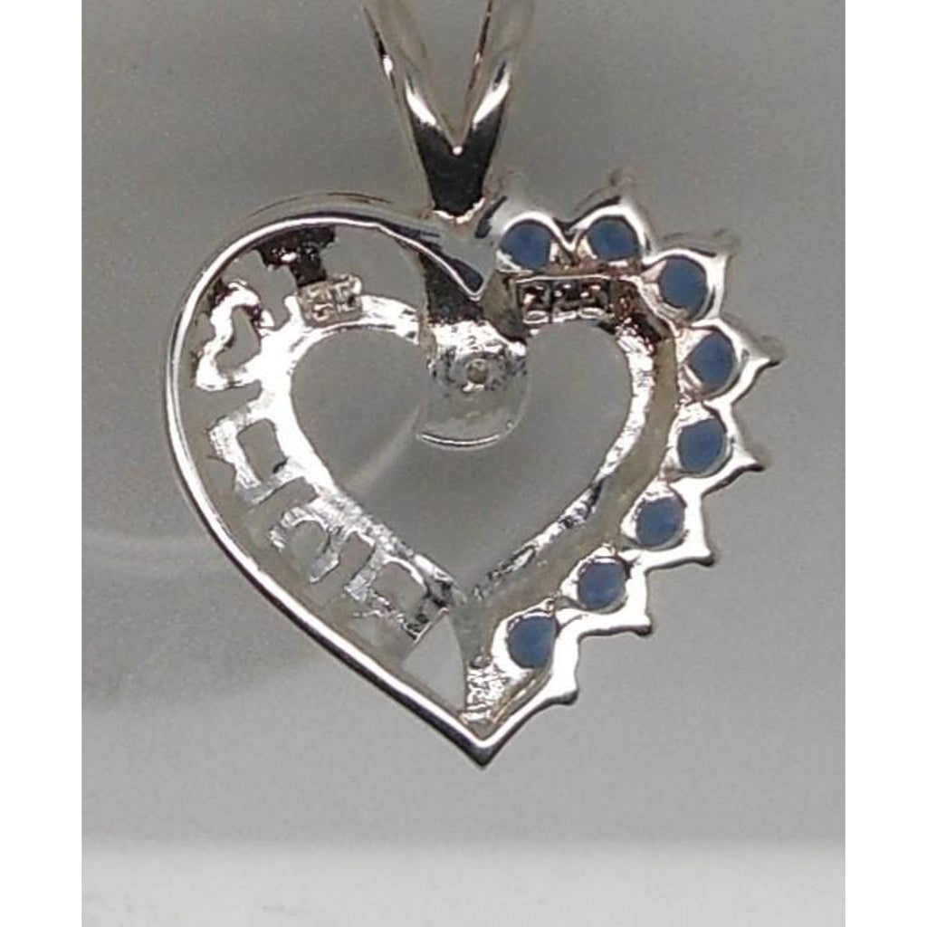 Vintage 1990's Beautiful Sterling Silver I Love Mom Necklace Pendant Sapphire CZ - HoneyThomas.com